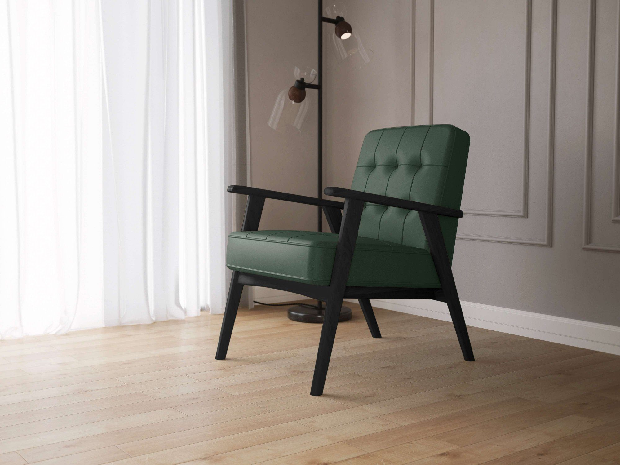 andas Sessel Mayfly aus Lederoptik, Design in Massivholz, für Sitzkomfort Alvared, mit edles hohen Wellenunterfederung