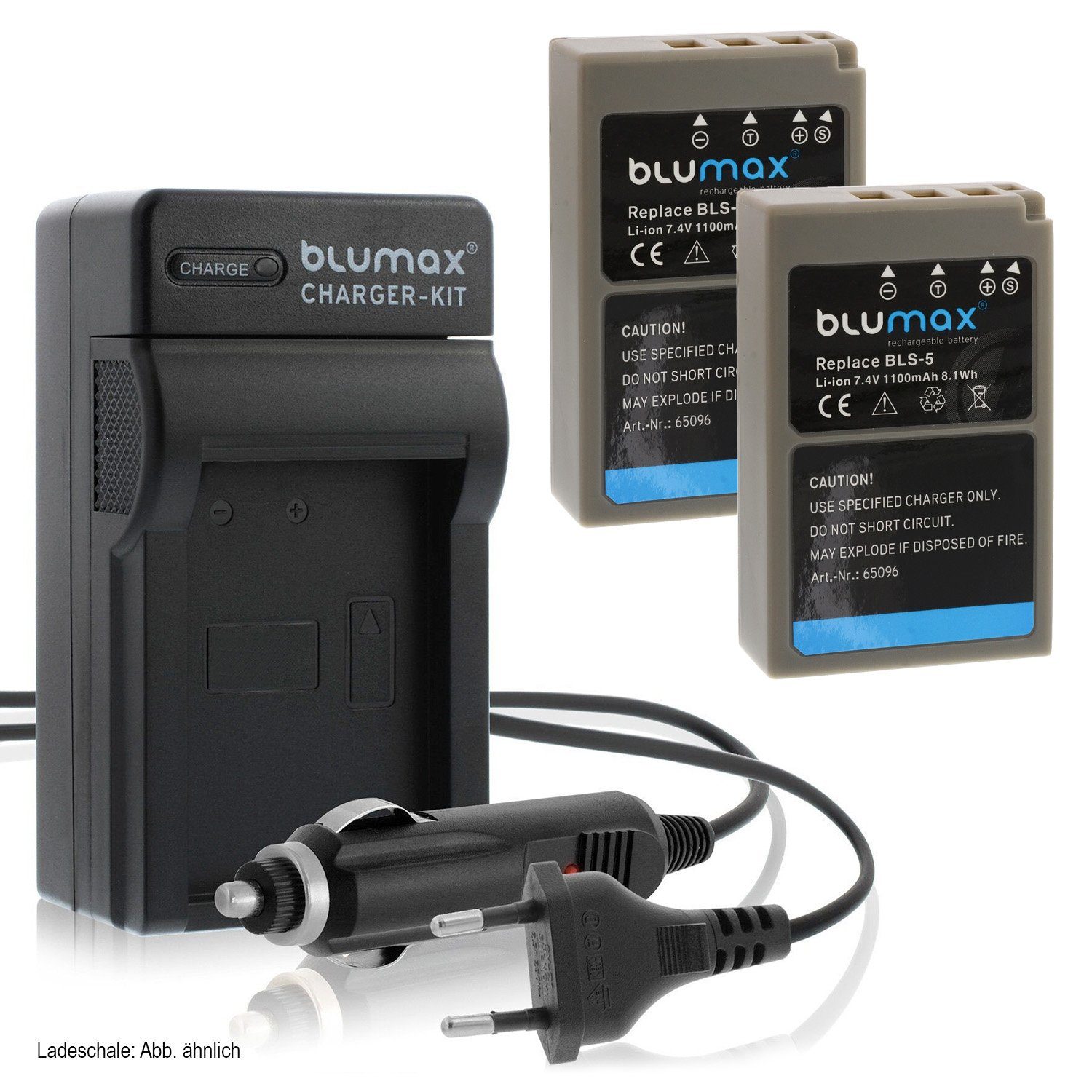 Blumax Set mit Lader für Olympus BLS-5 BLS-50 1100mAh Kamera-Akku