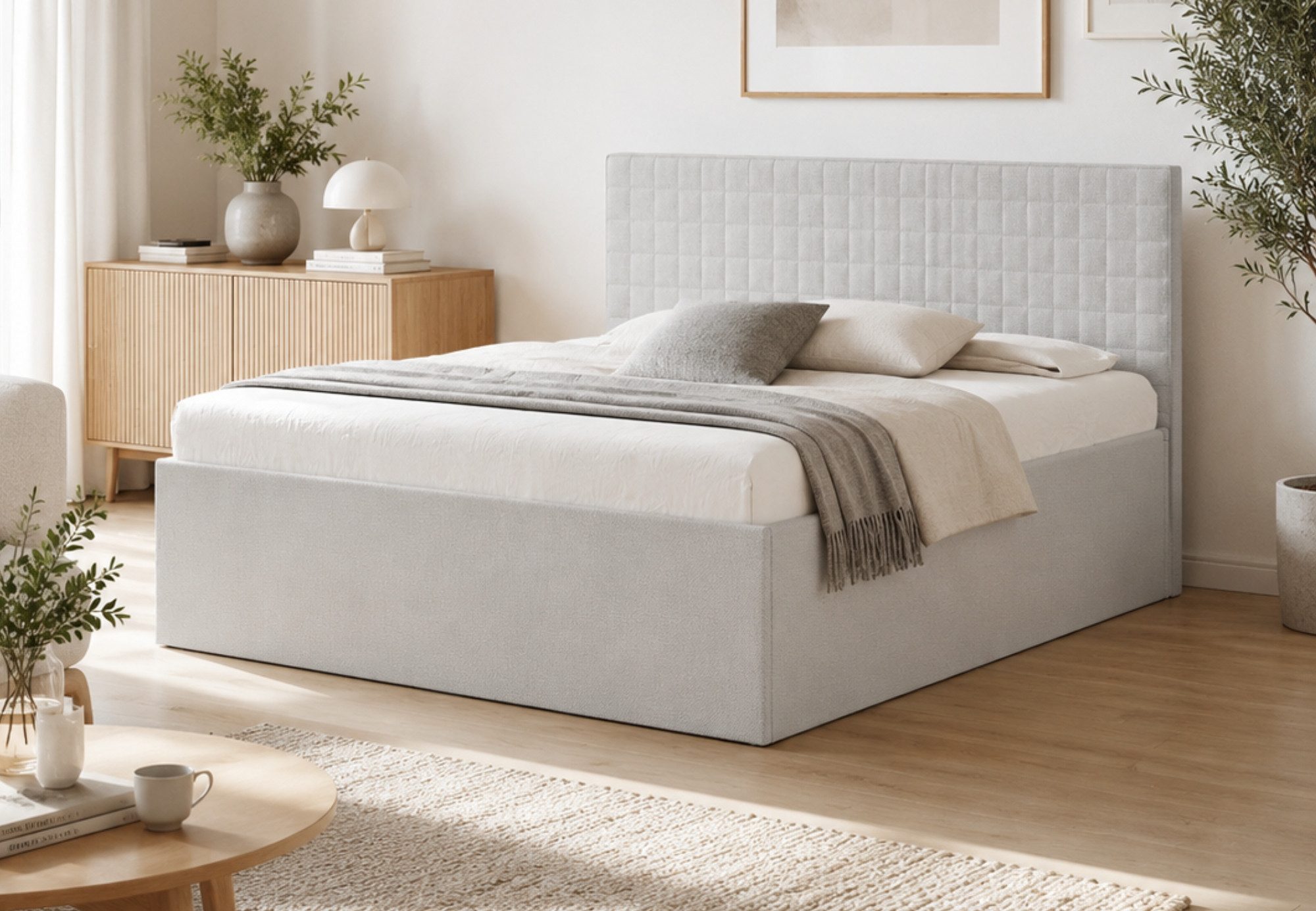 Home Collective Polsterbett Doppelbett Bett mit Stauraum, verstellbarem Lattenrost, viele Größen (Größen: 140x200 160x200 180x200 200x200, hochwertiger VARDO-Stoff, made in Germany), wählbar ohne Matratze, mit Federkern oder Kaltschaum, Grau