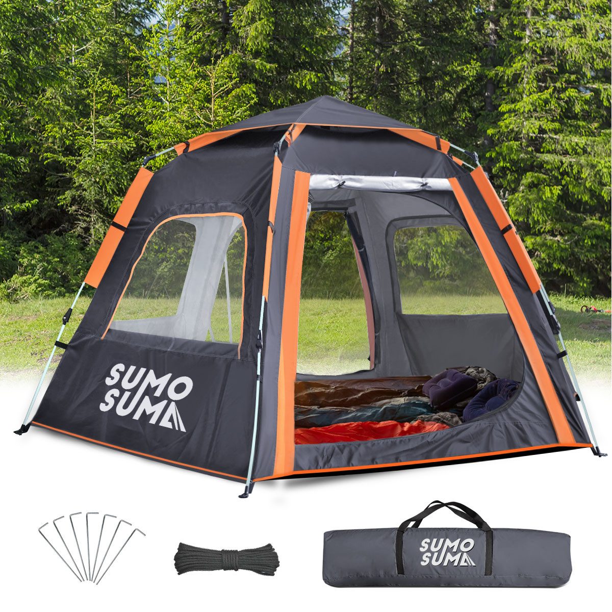 Sumosuma Kuppelzelt Campingzelt für 4 Personen Wurfzelte Camping Kuppelzelt, Pop-Up-Zelt Moskitonetz, Atmungsaktiv, Wasserdicht