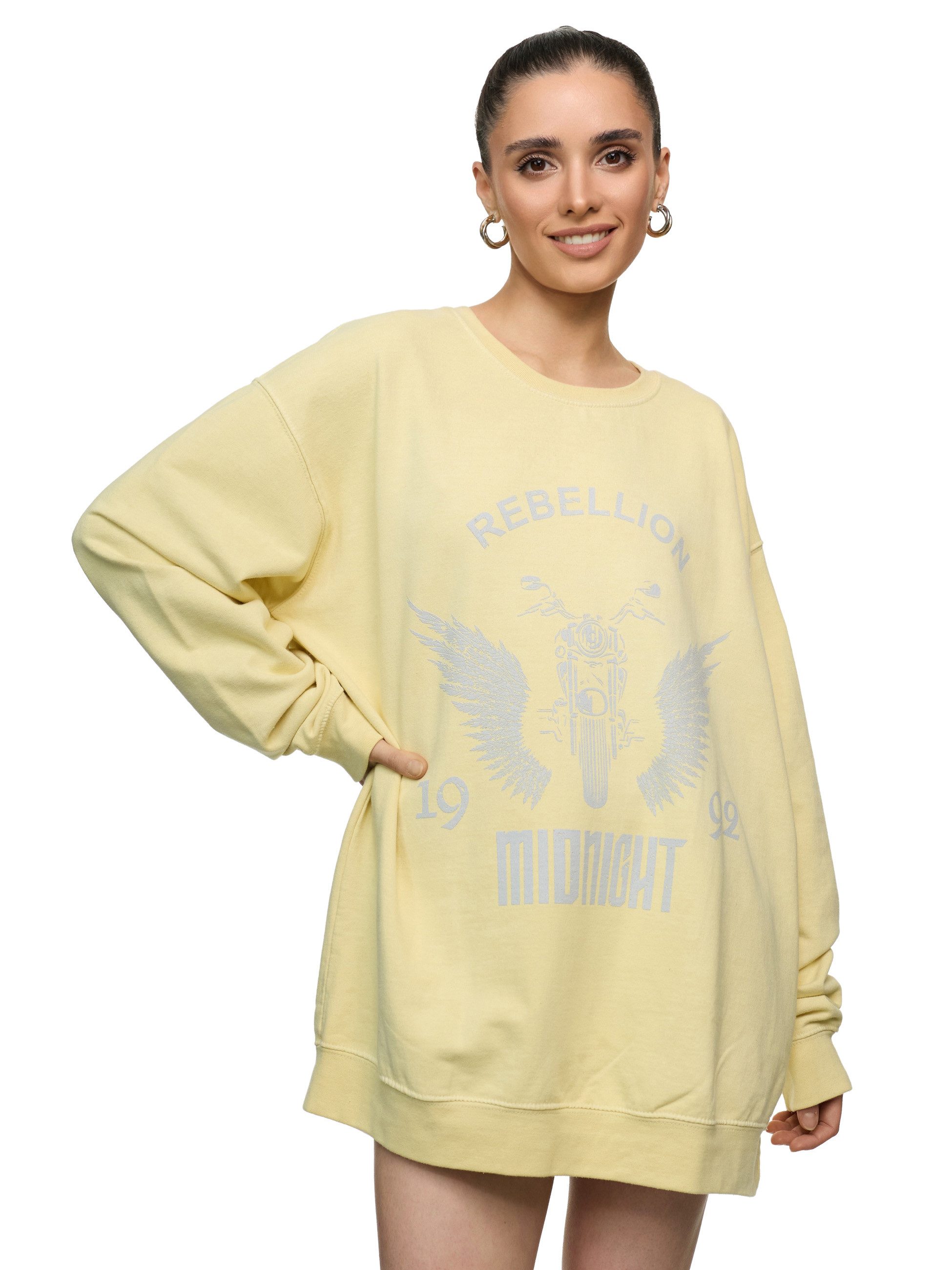 Worldclassca Sweatshirt Worldclassca Oversized Sweatshirt REBELLION Print Langarm Pullover PRINT - REBELLION - MIDNIGHT - MOTORCYCLE CLUB - ANGEL
