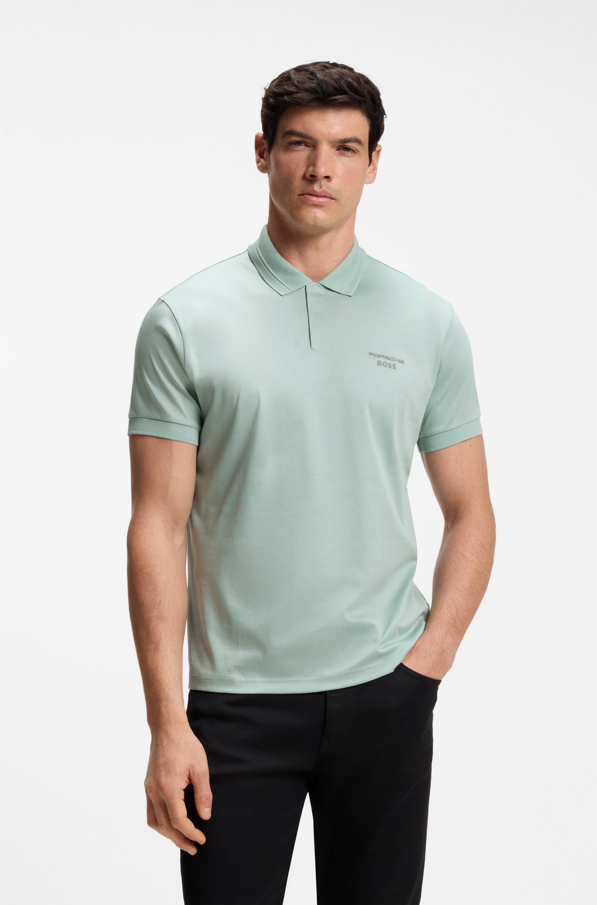 BOSS GREEN Poloshirt Porsche Spirit 70 Capsule Collection Premium Herrenmode Innovative Geruchskontroll-Technologie HEIQ MINT