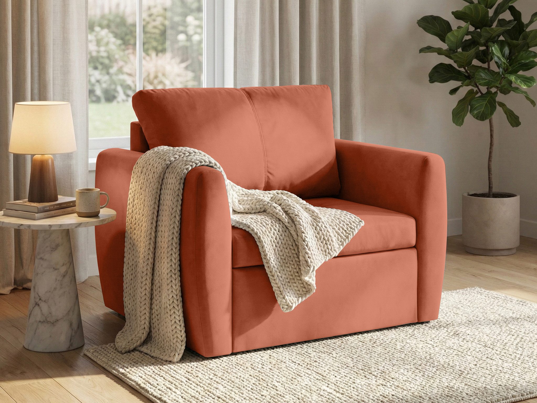 Beautysofa Relaxsessel KAMEL mit Schlaffunktion und Bettkasten (freistehend, kompakter Schlafsessel für Wohnzimmer & Gästezimmer, Velours TRINITY), Schlafsessel ausklappbar, moderner Sessel mit Liegefläche 188x82 cm
