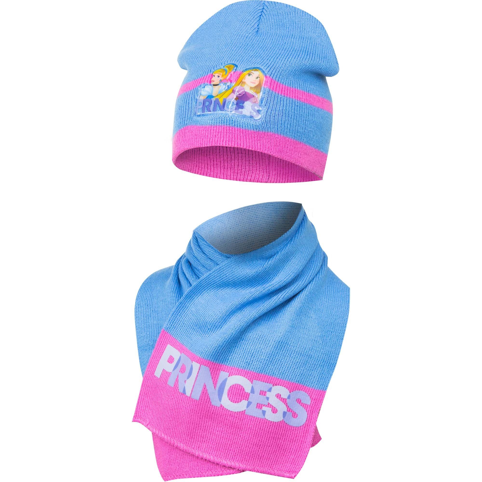 Disney Princess Schlupfmütze Disney Prinzessin Rapunzel Cinderella Kinder Mütze plus Schal Gr. 48 bis 51, Rosa oder Blau