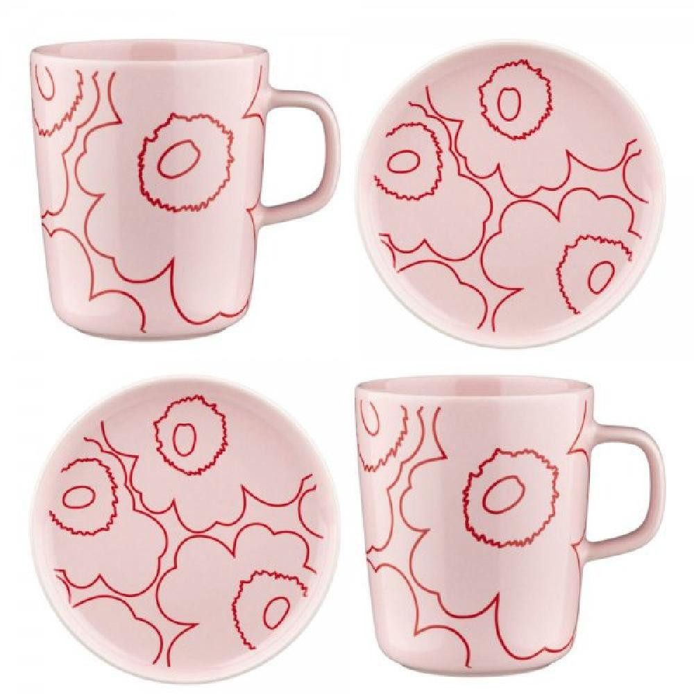 Marimekko Geschirr-Set Geschirr-Set Piirto Unikko Oiva Rosa Rot (4-teilig)