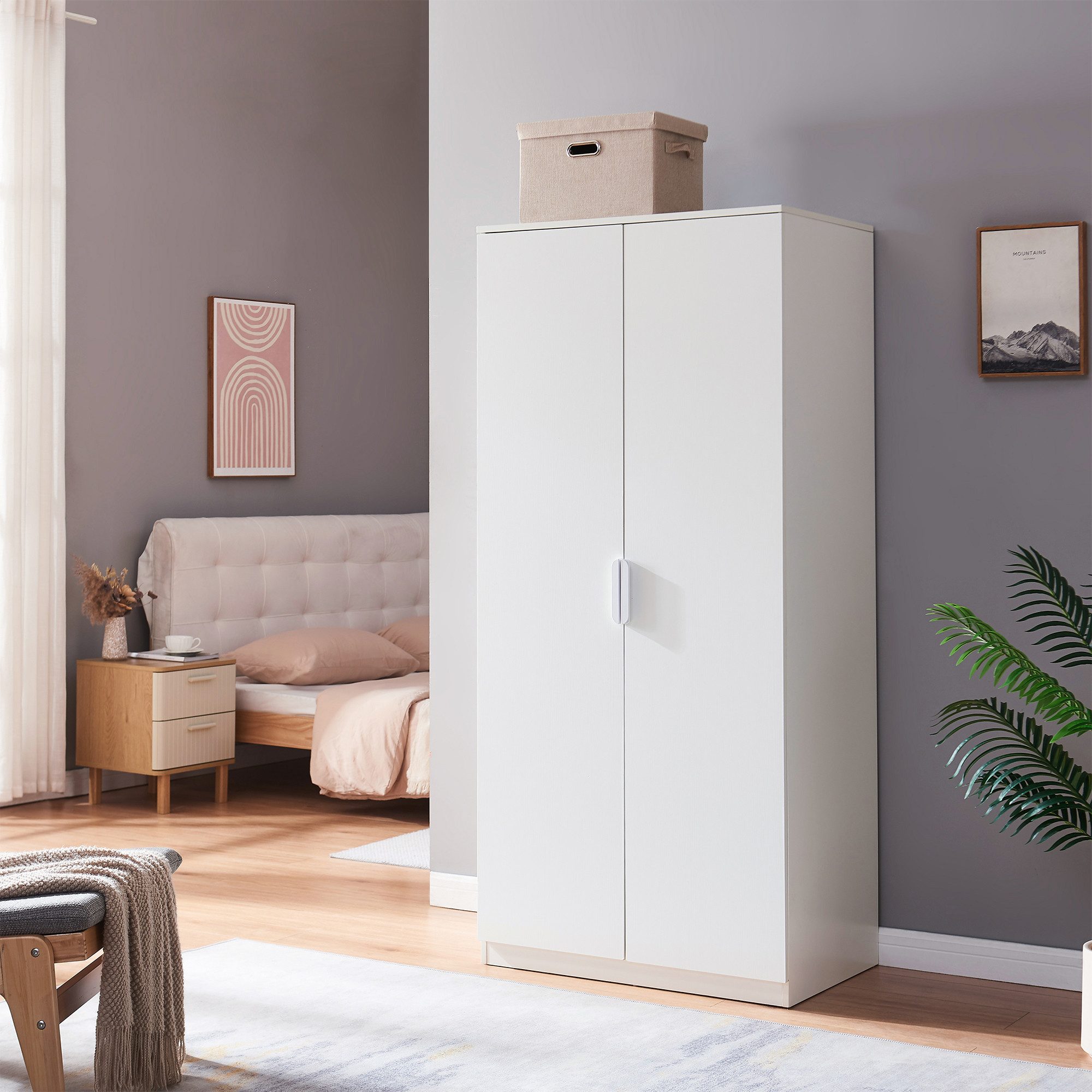 en.casa Kleiderschrank »Eiselfing« 2 Türen, 1 Stange, 1 Fach 176x80x52 cm Weiß