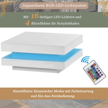 MODFU Couchtisch Moderner technologischer, mit 16-farbiger LED-Beleuchtung, 70x70x36 cm