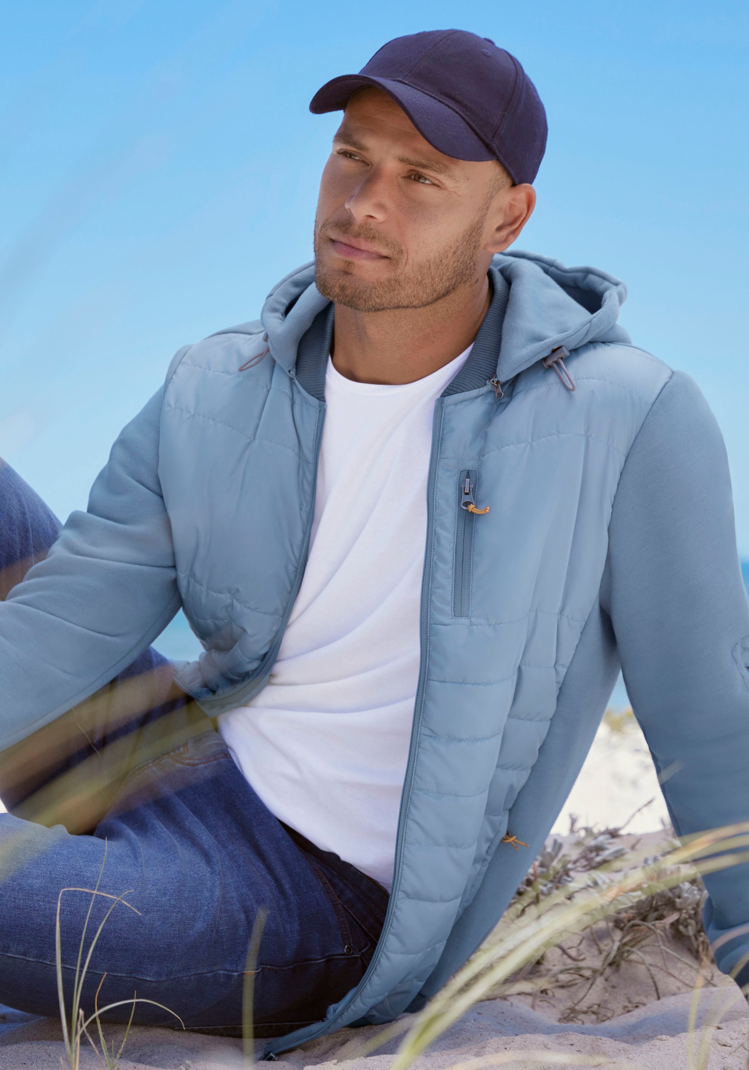 H.I.S Kapuzensweatjacke im vorderen Bereich gesteppt, mit abnehmbarer Kapuz günstig online kaufen