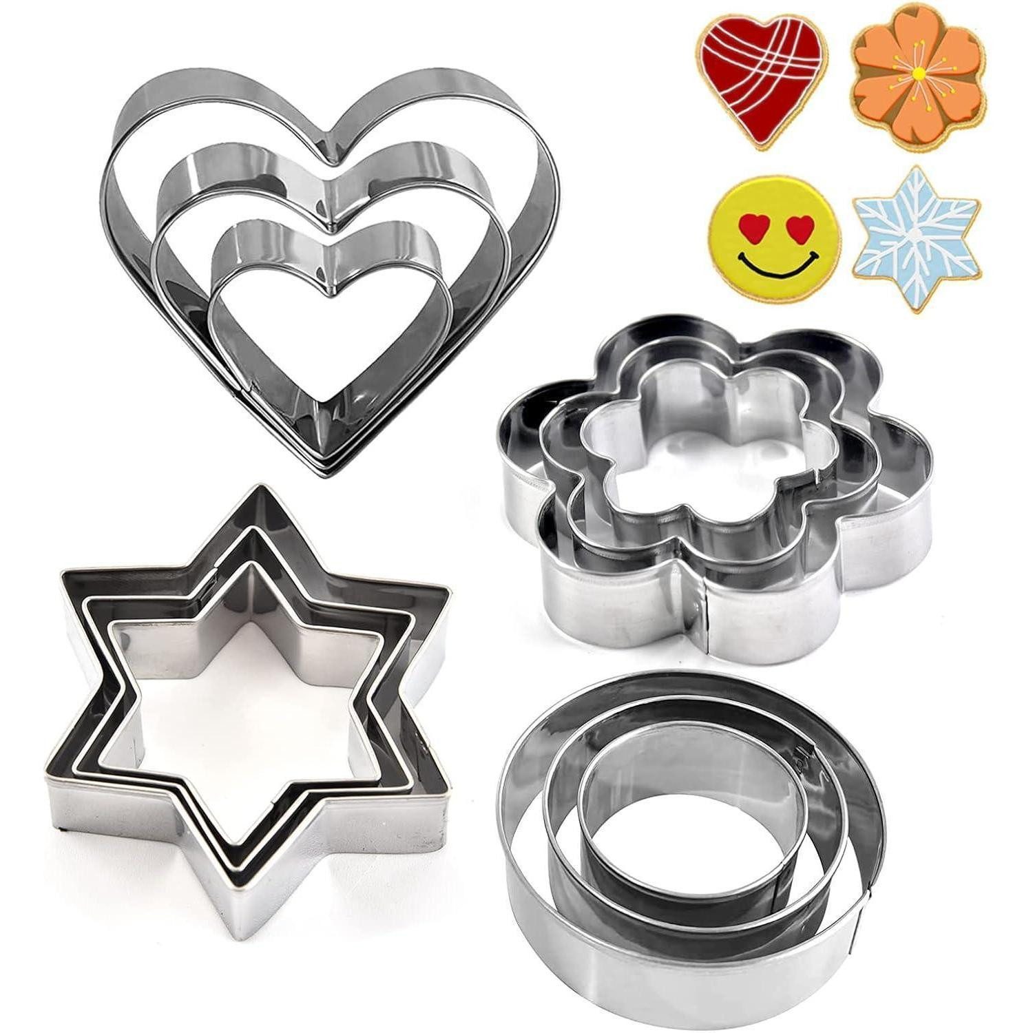 LuxusKollektion Ausstechform Ausstechformen Set 12 Stück Edelstahl Keksausstecher Rund Herz Stern