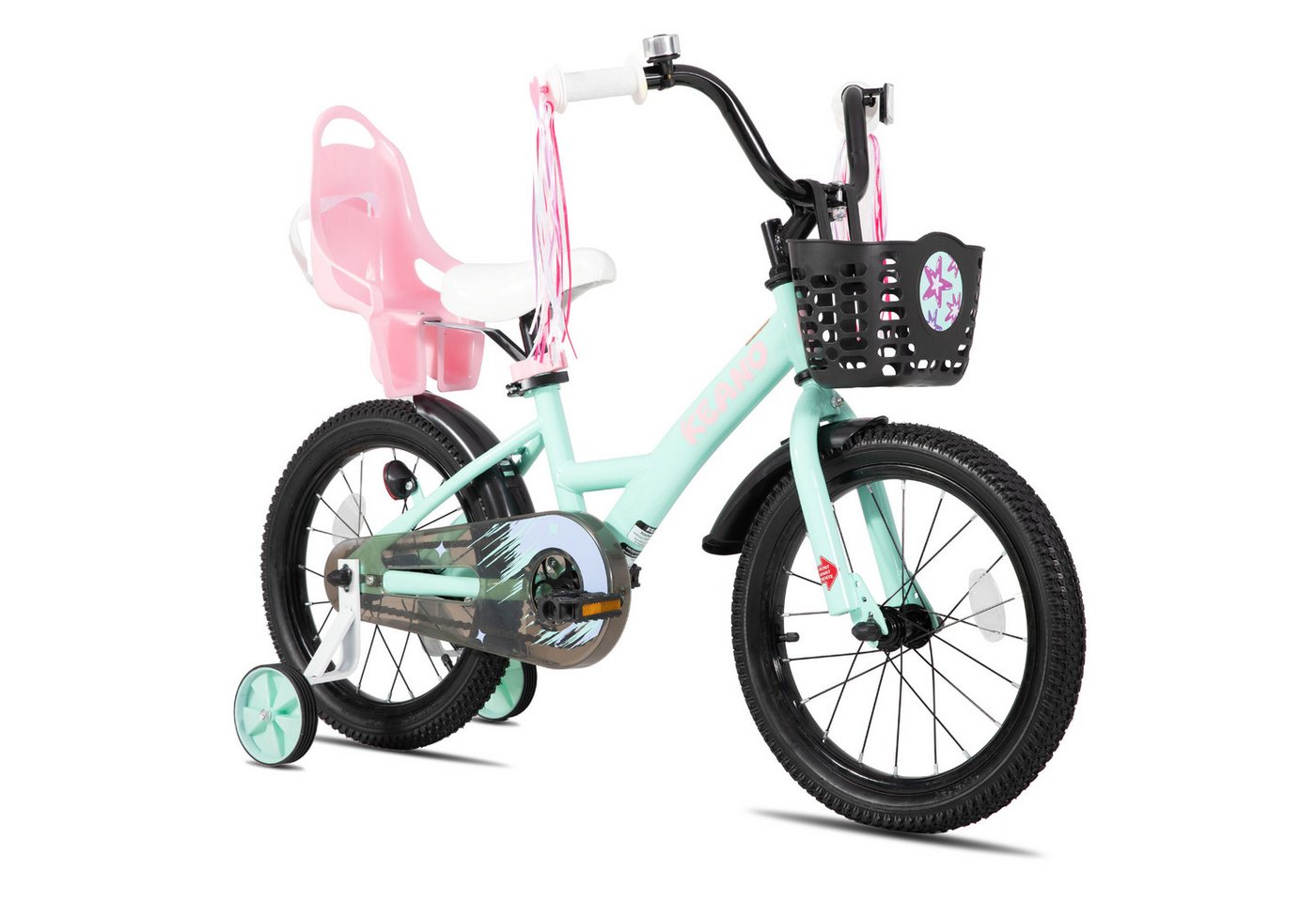 JOYSTAR Kinderfahrrad Mädchenfahrrad 14/16/18/20 Zoll mit Hochkarbonstahlrahmen, mit Puppensitz und Korb,Stützräder, Luftschlangen, Schutzblechen