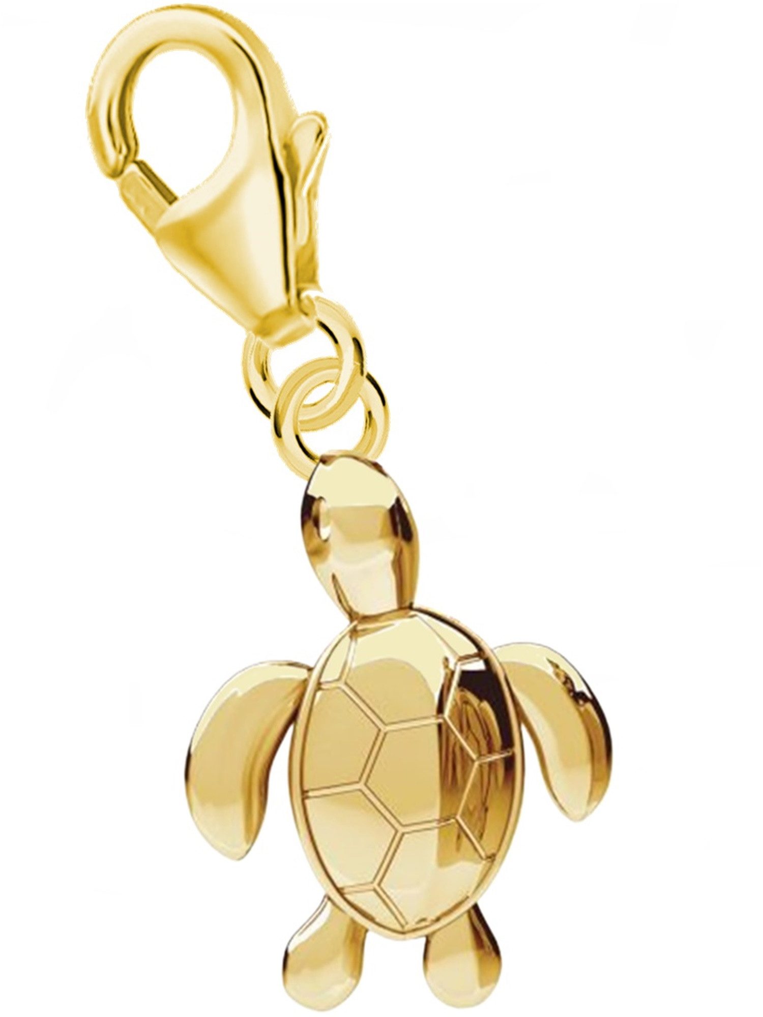Goldene Hufeisen Charm-Einhänger Schildkröte Charm Anhänger 925 Sterling Silber Gelbgold vergoldet, Charm Silberschmuck für Damen