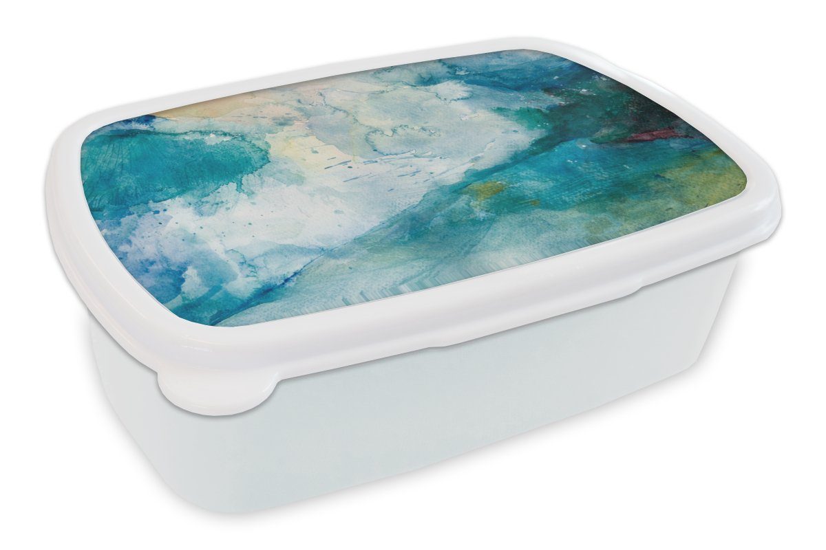 MuchoWow Lunchbox Meer - Sturm - Aquarell, Kunststoff, (2-tlg), Brotbox für Kinder und Erwachsene, Brotdose, für Jungs und Mädchen weiß