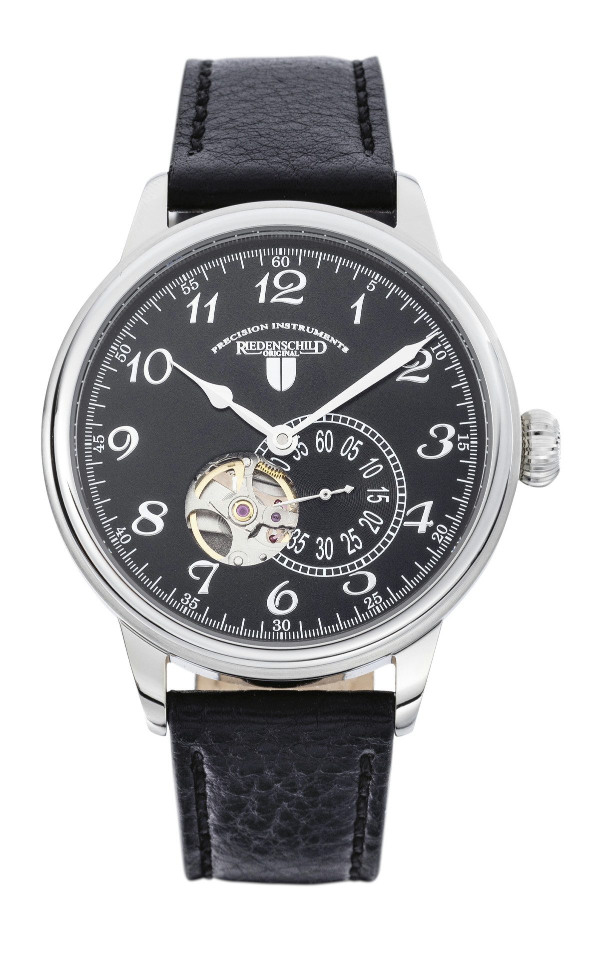 Riedenschild Automatikuhr Herren – 42 mm, offenes Herz, schwarzes Zifferblatt & Lederarmband RS7604-03