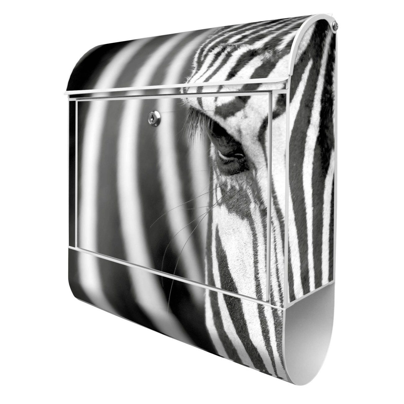 banjado Wandbriefkasten Stahl Zebra En Face (Wandbriefkasten witterungsbeständig, pulverbeschichtet, mit Zeitungsfach), 39 x 47 x 14cm weiß