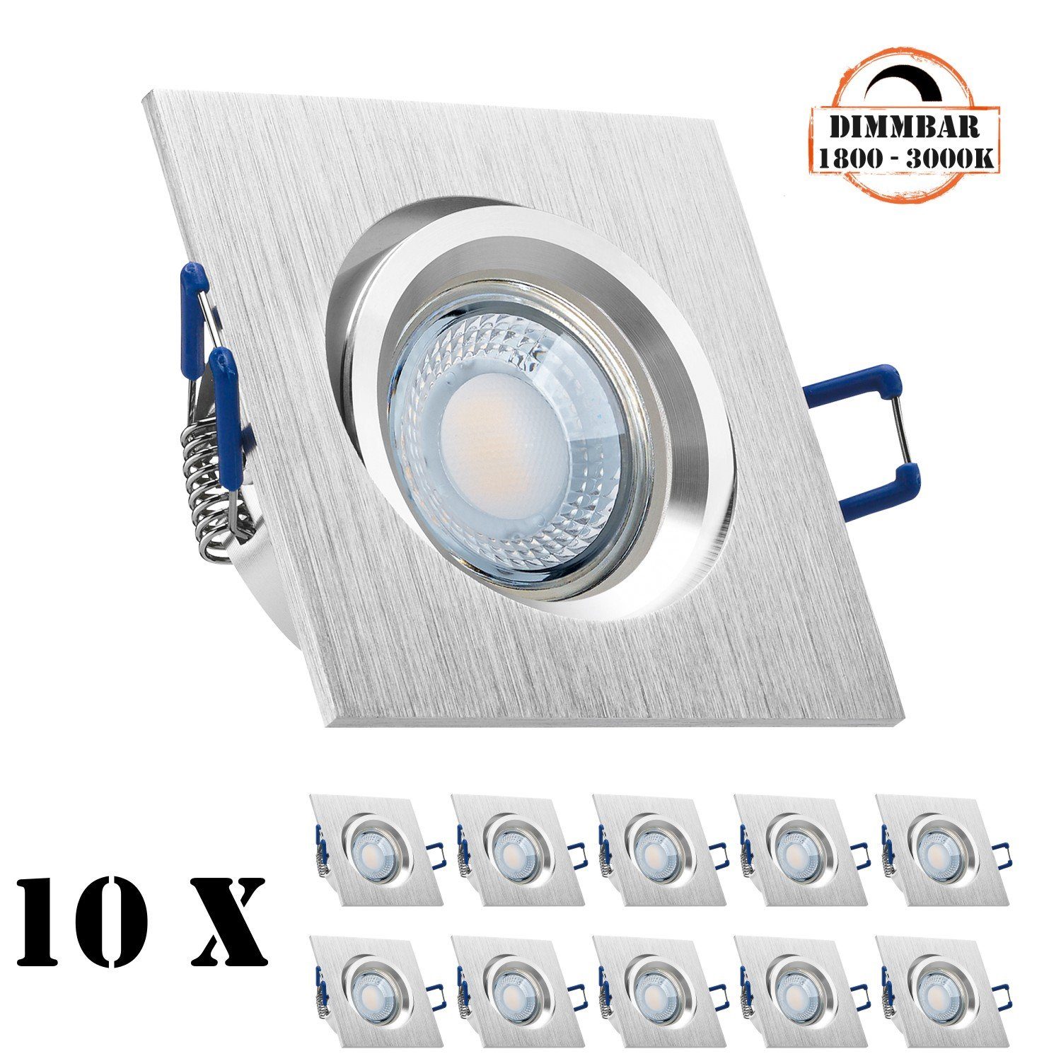 gebürstet Einbaustrahler mit LEDANDO 10er extra LED 5W LED Set flach in aluminium Einbaustrahler