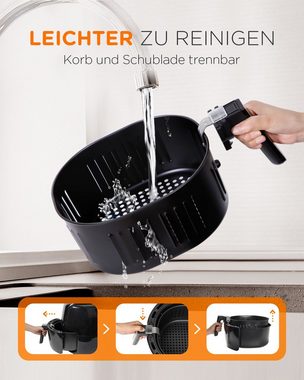 Tomons Heißluftfritteuse XXL 5,5L Elektrofritteuse Airfryer, ohne Fett und Öl, 1800,00 W