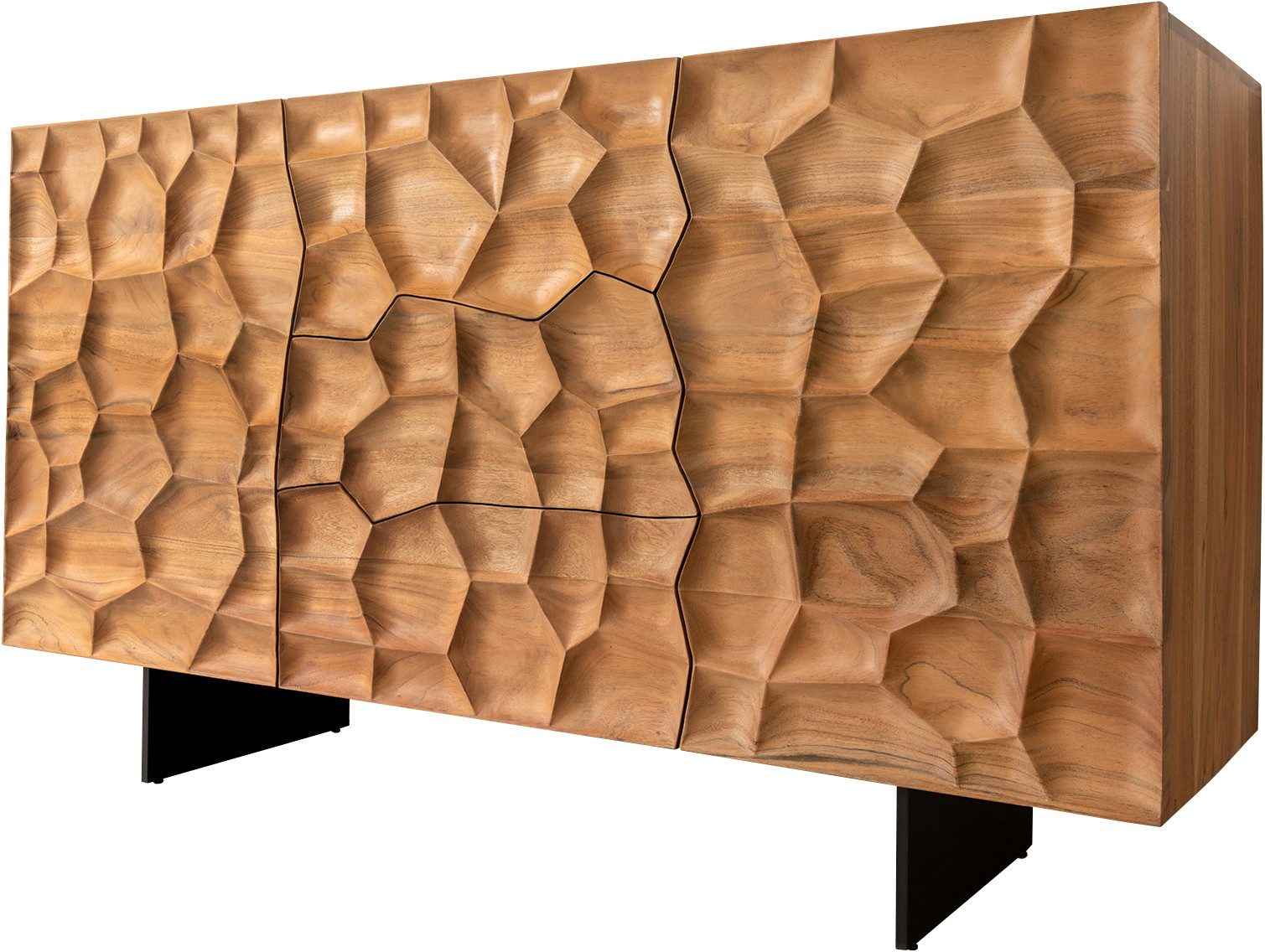 DELIFE Sideboard Solu, Akazie Natur 145 cm 2 Türen 3 Schübe Sideboard 3D-Front