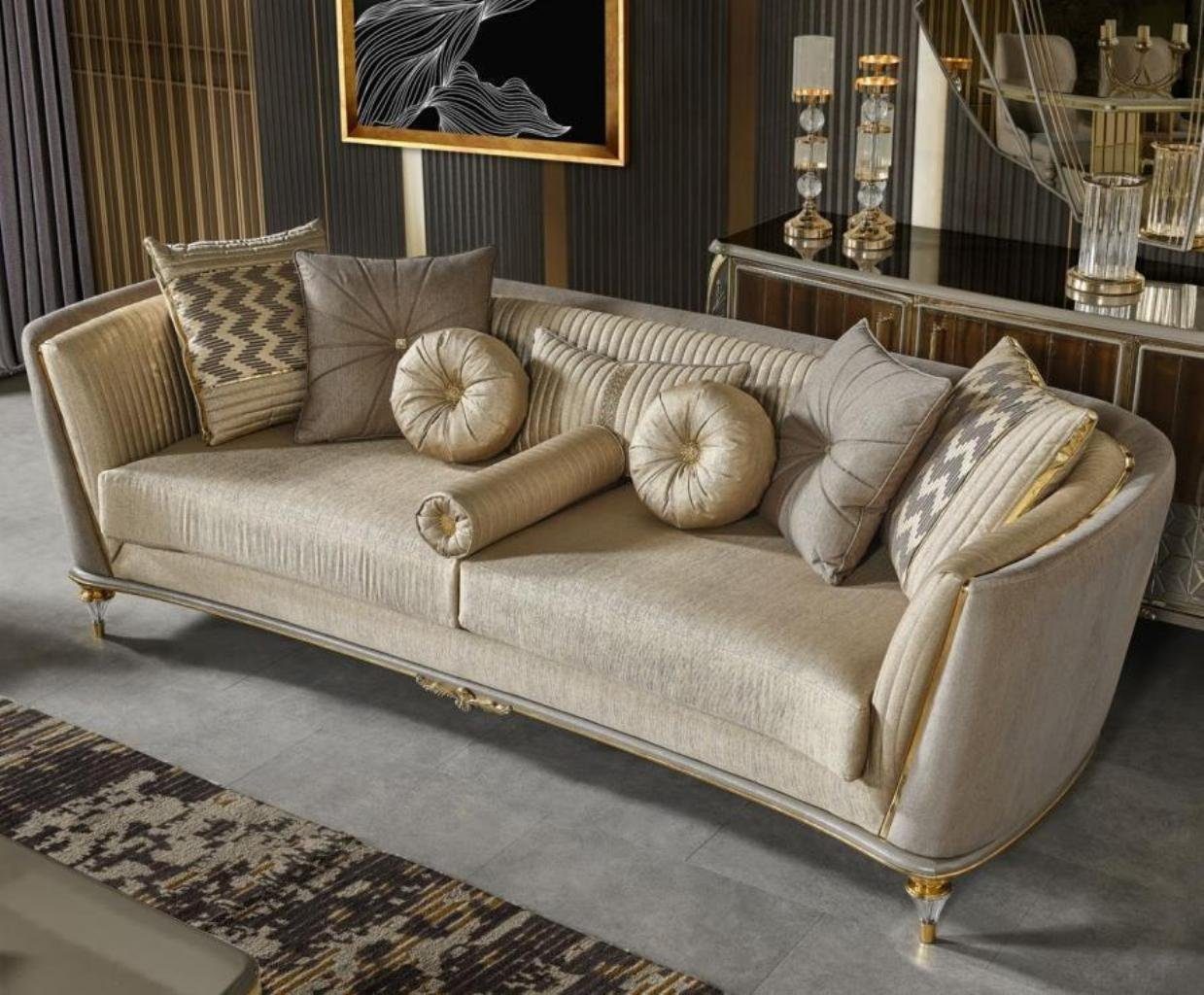 JVmoebel 3-Sitzer Dreisitzer Stoffsofas Sofa 3 Sitzer Beige Luxus Couchen Stoff Couch, 1 Teile, Made in Europa