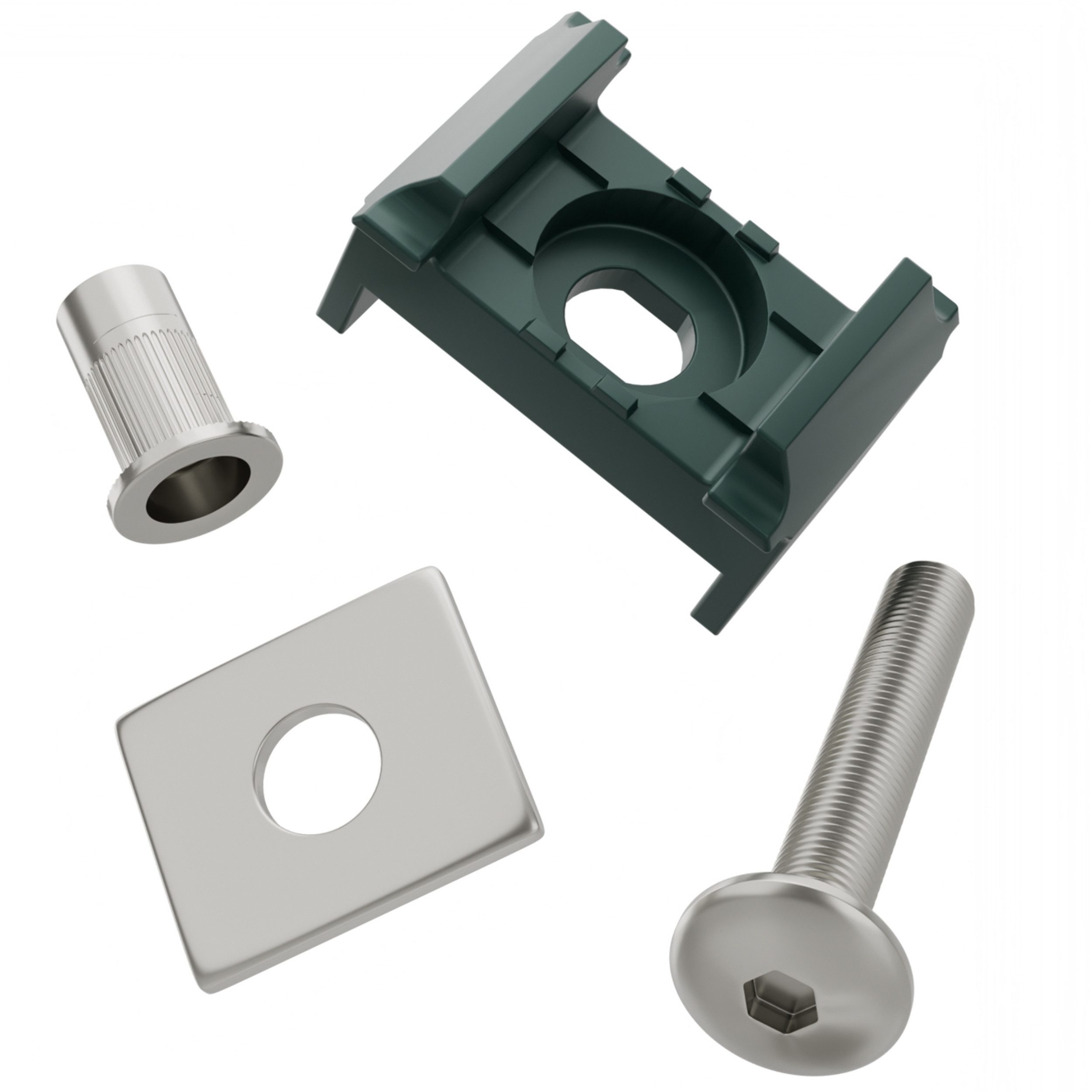 Qualinos Doppelstabmattenzaun Montageset und Reparaturset flach komplett V2A und UV-stabilisiert, (Vorteilspack, 10-St., Vollständiges Montageset mit flachen Klemmplatten), Komplettes Set - V2A Edelstahl rostfrei - UV stabilisiert
