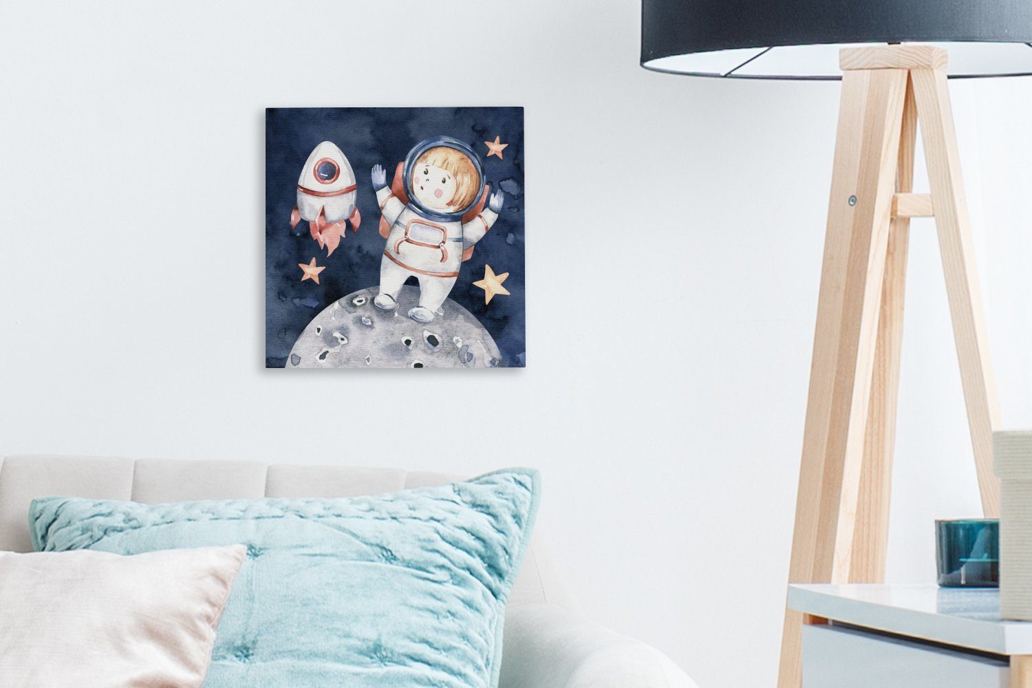 OneMillionCanvasses® Leinwandbild Weltraum - Schlafzimmer - - St), Jungen Wohnzimmer - Mädchen Mond Leinwand - Bilder Rakete Kinder, (1 für