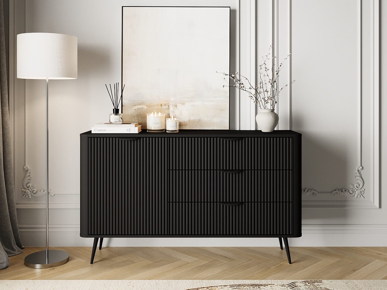 GrainGold Kommode Latina (Set, Kommode, Metallfüße), Breite 138 cm, Metallbeine, Modern Stil, Laminierte Platte