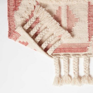 Wollteppich Handgewebter Kelim Läufer Satara – 66 x 200 cm, rosa gemustert, Homescapes, Höhe: 20 mm