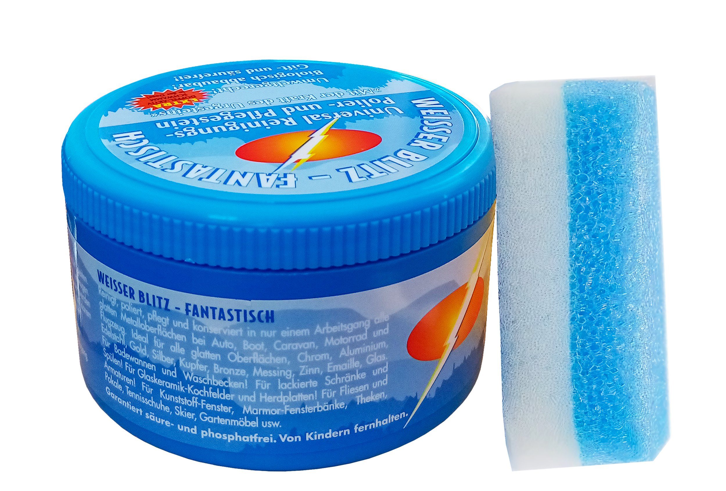 Stolz GmbH Weisser Blitz Universal Putzstein mit Schwamm 300g Polierstein 93 Putzstein (Reinigungsstein Reinigungspolierstein Universalreiniger Reiniger)