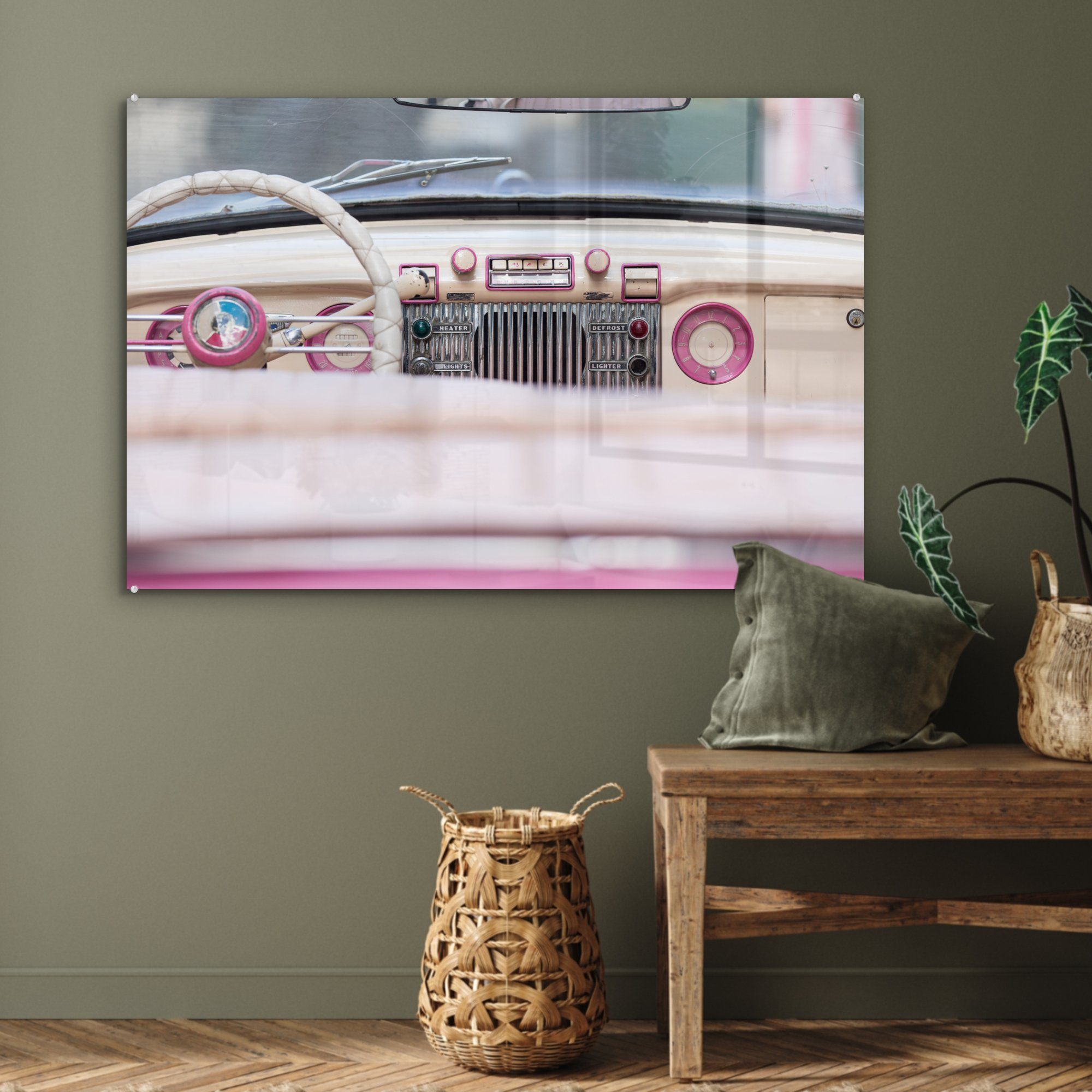 Schlafzimmer Rosa, Retro MuchoWow - Wohnzimmer & - Auto (1 St), Acrylglasbilder Acrylglasbild