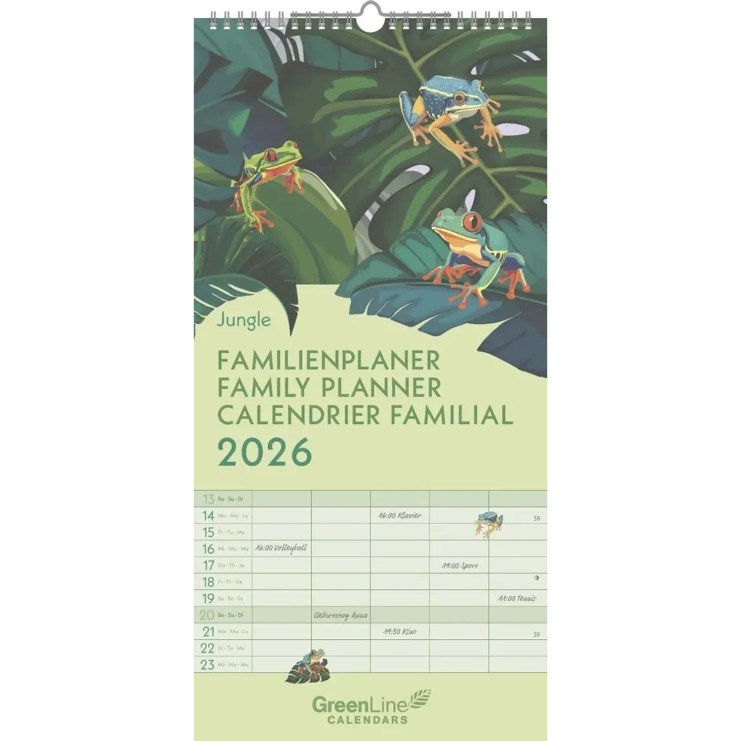 GreenLine Wandkalender GreenLine - Jungle 2026 - Familienplaner 22x45 cm, nachhaltiger...