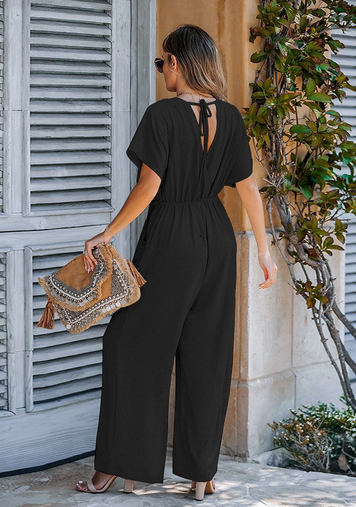 Cupshe Jumpsuit V-Ausschnitt Fledermausärmel weites Bein