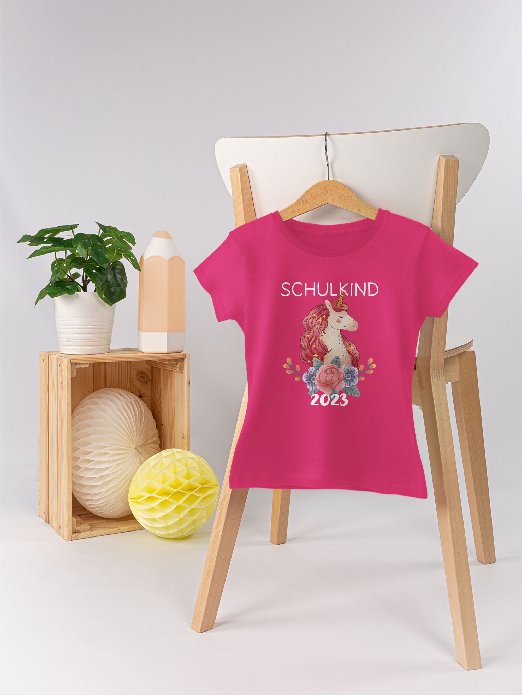 mit Einhorn Einschulung Schulkind 2023 Mädchen Shirtracer T-Shirt 1 Fuchsia