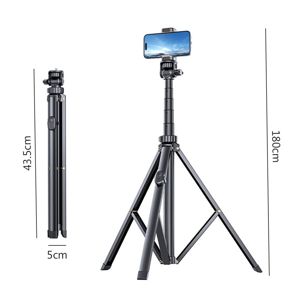 TUWENA Handy-Halterung Handy-Stativ & Selfie Stick 180cm, Handystativhalter mit Fernauslöser, (Erweiterbarer Handystativhalter mit Fernauslöser Kompatibel Smartphone)