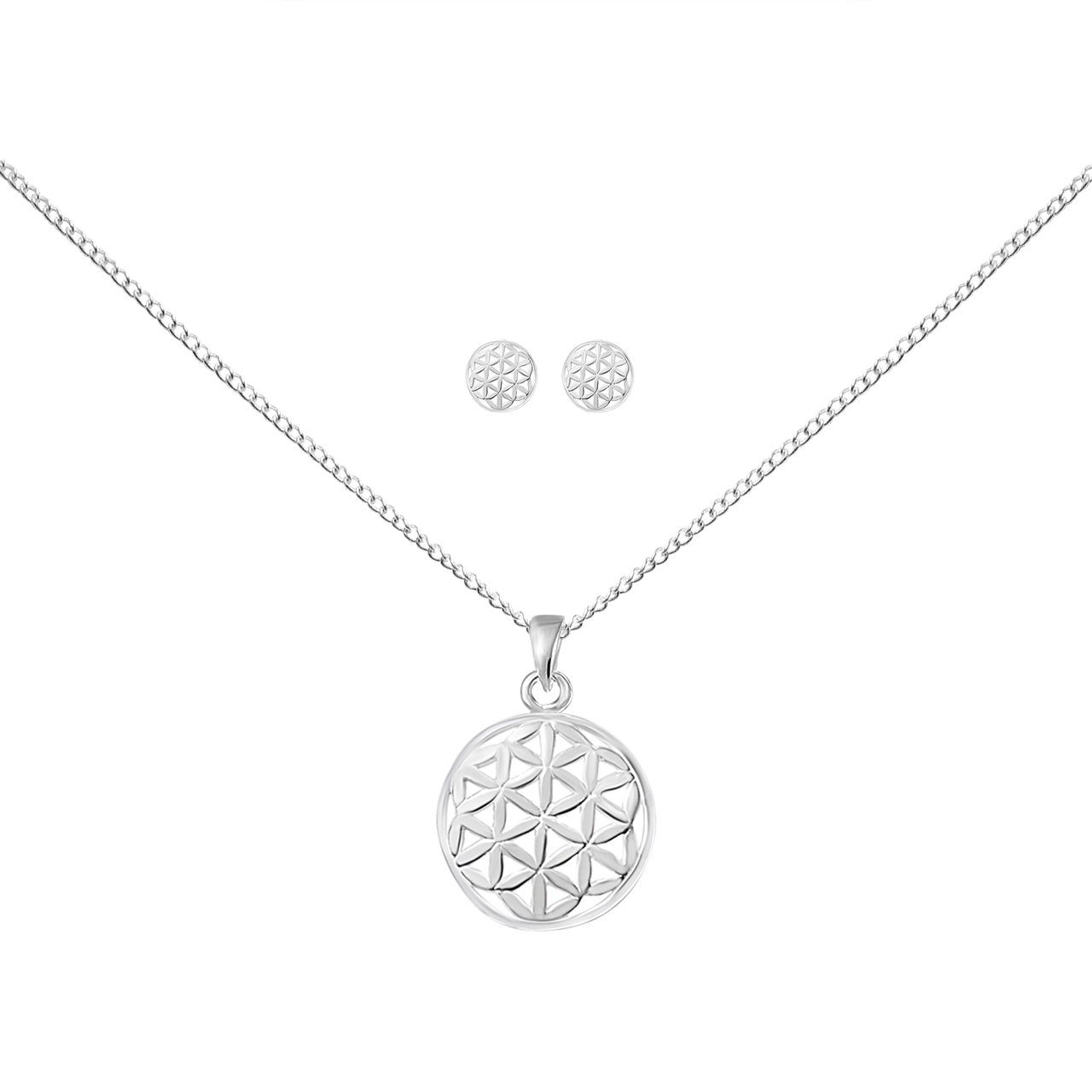 ALEXANDER YORK Schmuckset FLOWER OF LIFE LEBENSBLUME, 4-tlg. (Kette mit Anhänger, Ohrstecker), 925 Sterling Silber