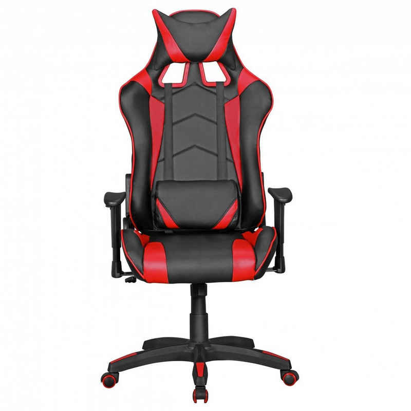 Amstyle Gaming Chair SPM1.346 (Kunstleder Schwarz / Rot Schreibtischstuhl Drehbar), Bürostuhl Chefsessel Racing, Drehstuhl Sport Optik