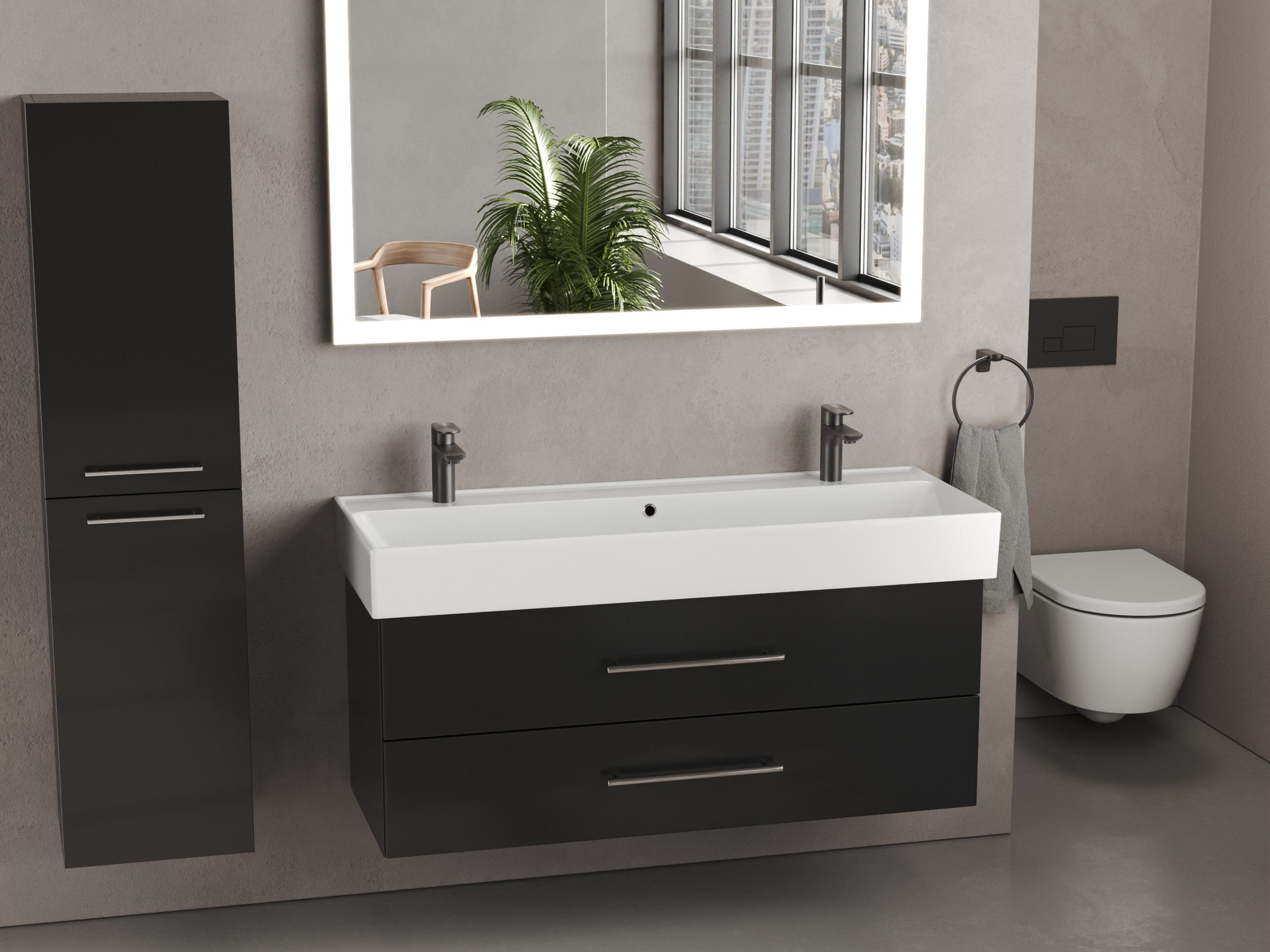 Aqua Bagno Badmöbel-Set Aqua Bagno Flex Badmöbel 120 cm Schwarz Hochglanz - Keramikwaschbecken, (vormontiert, 2-St., Badmöbelschrank lackiert, Keramikwaschbecken), einfache Montage, Skandi