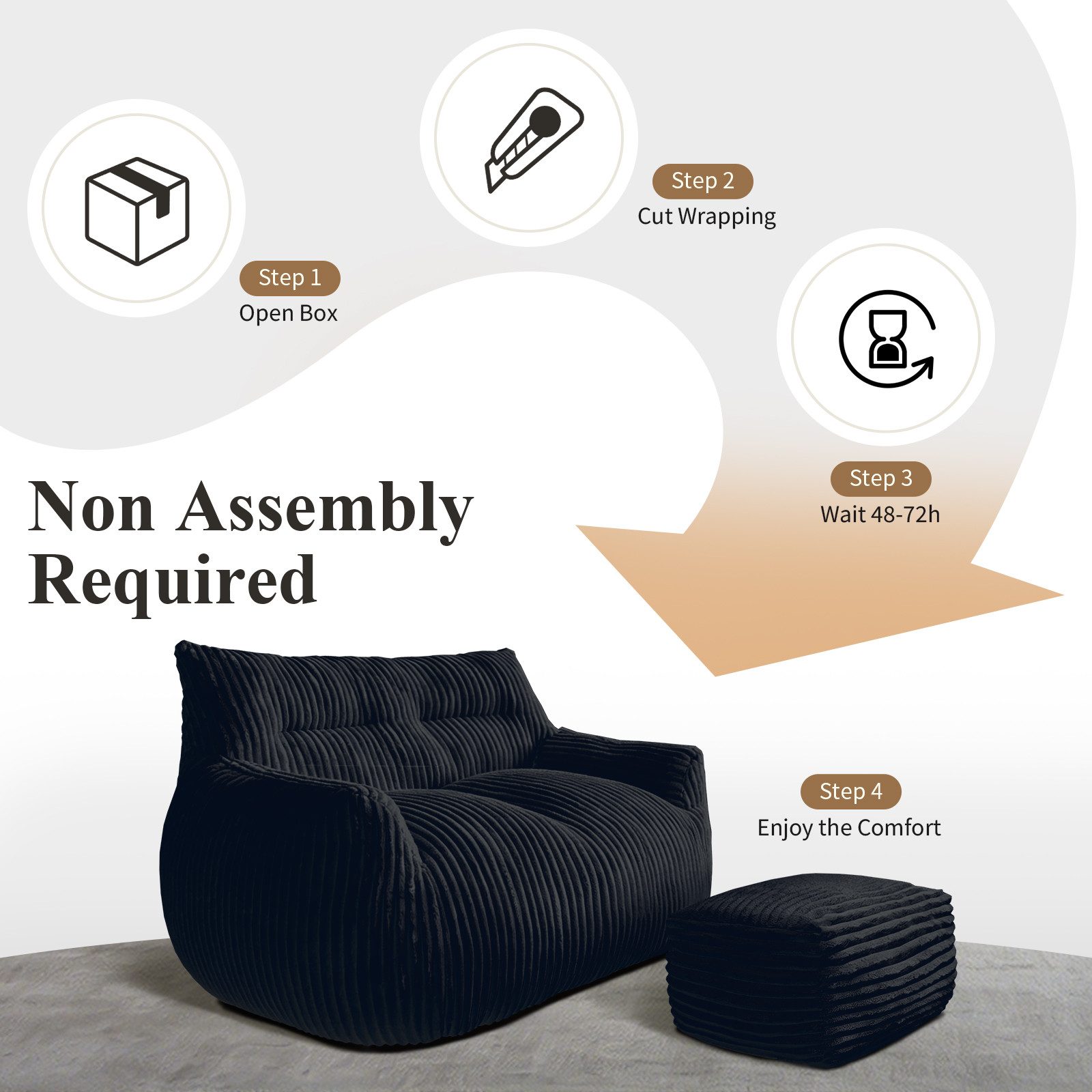 Odikalo 2-Sitzer Sofas wohnzimmer Loungesofa Relaxsessel Sitzsack mit Schlaffunktion, Doppel-Sitzsack mit Hocker–Große Sitzsack-Lounger für Erwachsene Jugendlic – Bild 5 von 5