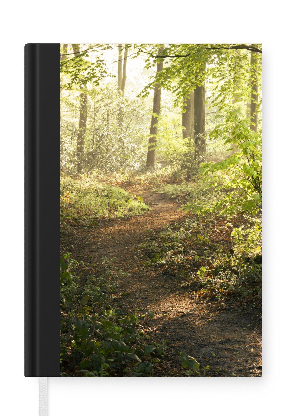 MuchoWow Notizbuch Wald - Bäume - Weg - Sonne - Pflanzen - Laub - Natur, Journal, Merkzettel, Tagebuch, Notizheft, A5, 98 Seiten, Haushaltsbuch
