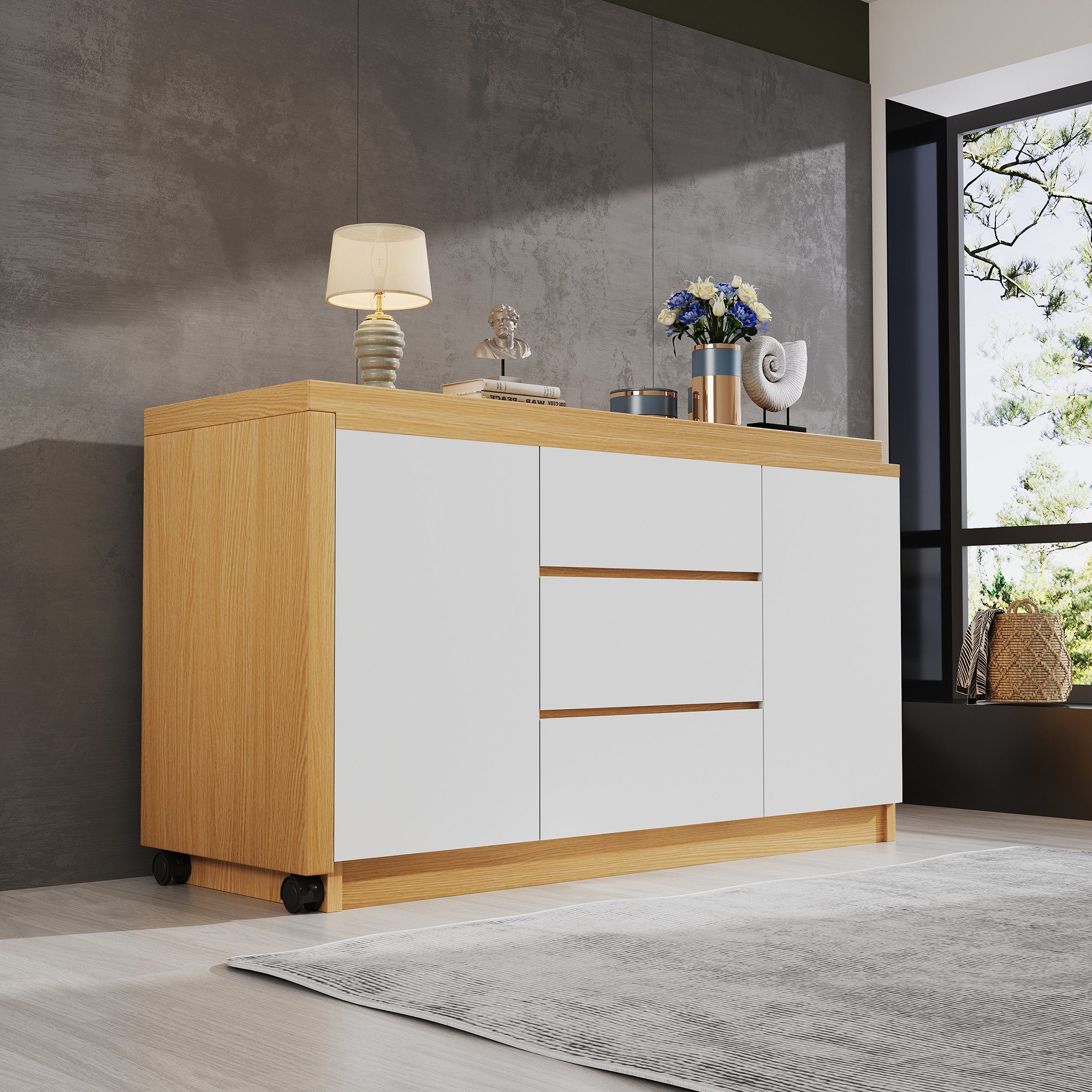 Merax Schreibtisch 2-in-1 Sideboard & Arbeitstisch günstig online kaufen