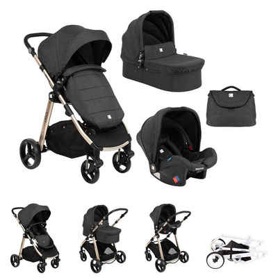 Kikkaboo Kombi-Kinderwagen Kinderwagen 3 in 1 Ugo, Autositz Tragetasche Sportsitz Griff einstellbar