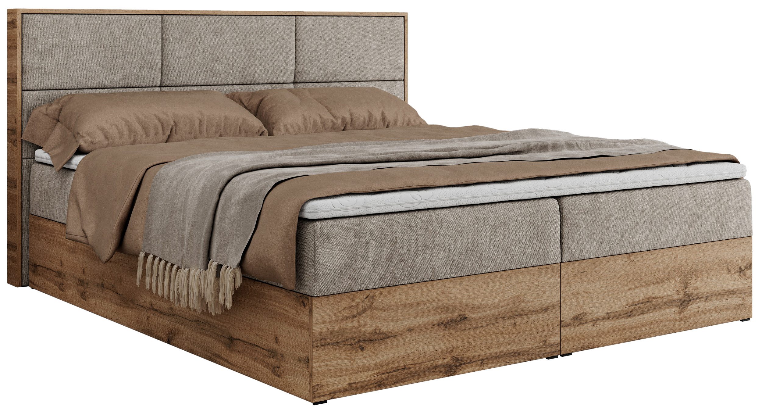 MKS MÖBEL Boxspringbett ALBERO 2 (Packung, Set, Polsterbett, T30-Schaum, Topper T25/Visco, Zwei Bettkästen), Doppelbett, mit Möbelplatten, Multipocket-Matratze, mit Kopfstütze
