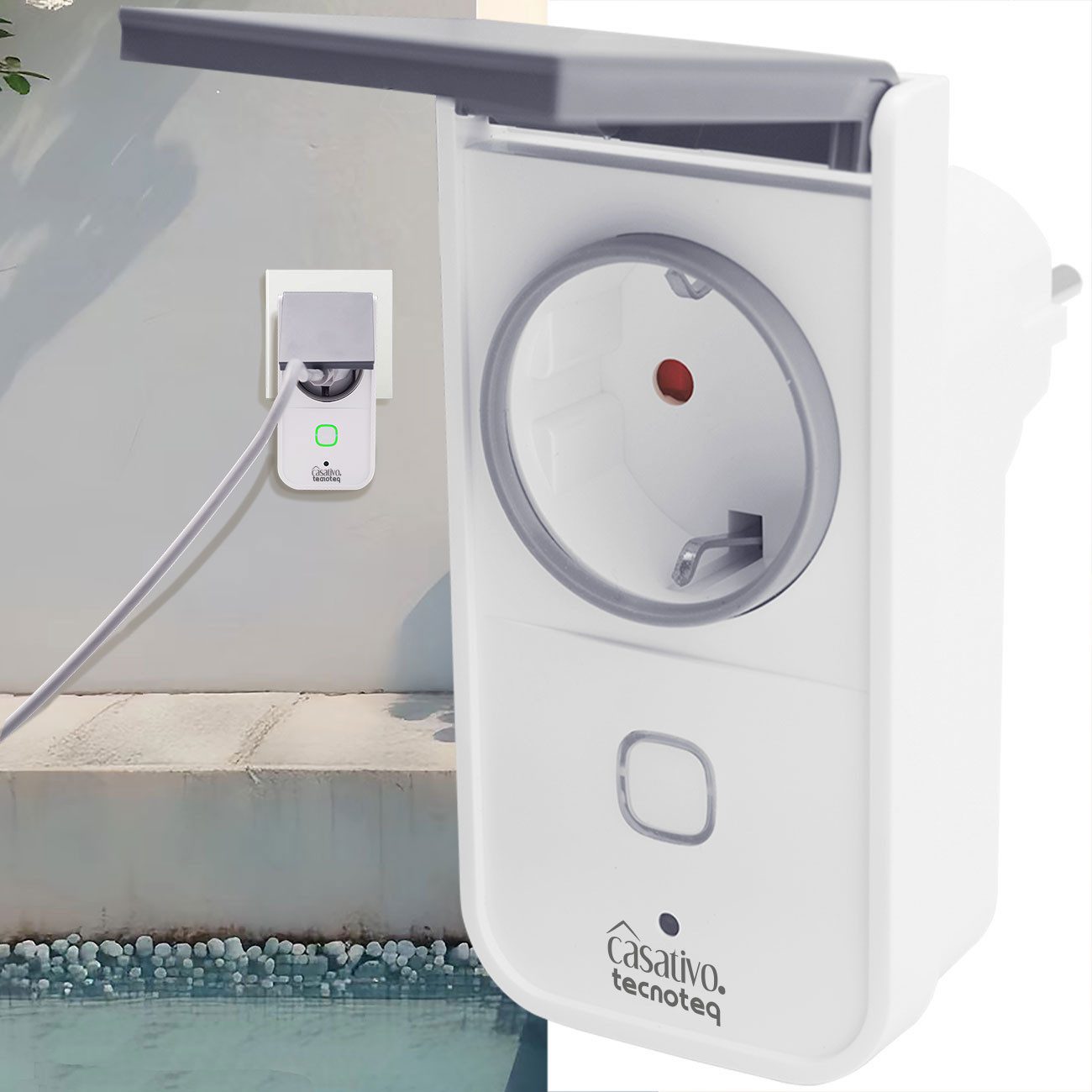 Casativo WLAN-Steckdose Smarte WLAN Outdoor-Steckdose IP44, Wetterfeste Garten-Steckdose, 2-St., 1er/2er/3er-Set, IP44, Stromzähler, Timer & Alexa/Google Home
