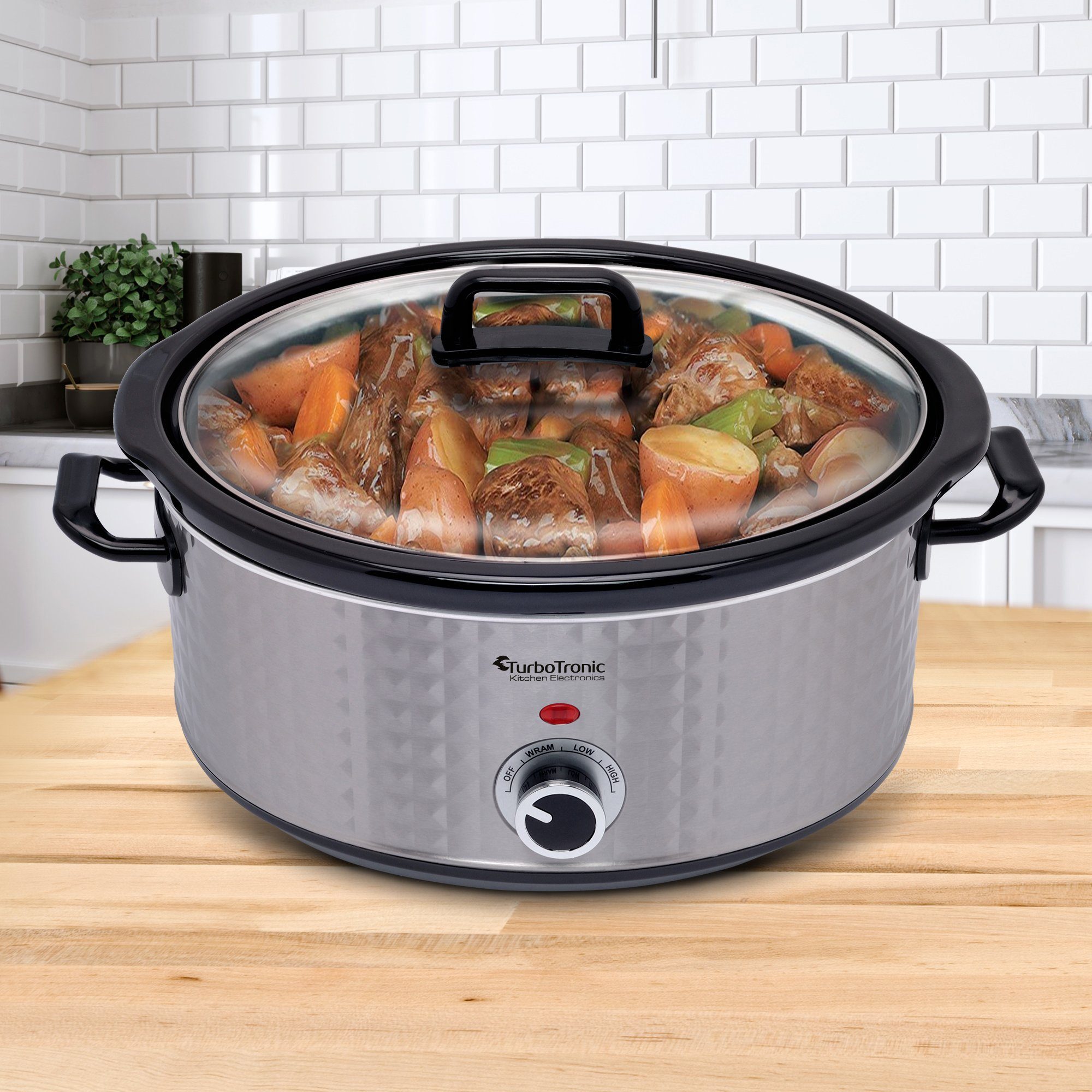 TurboTronic by Z-Line Schongarer & mit Liter Slowcooker, 320 6,5 Warmhaltefunktion Schmortopf Anbrat- Gartopf Sous Langsamkocher W, Garer Vide retro Rautenmuster