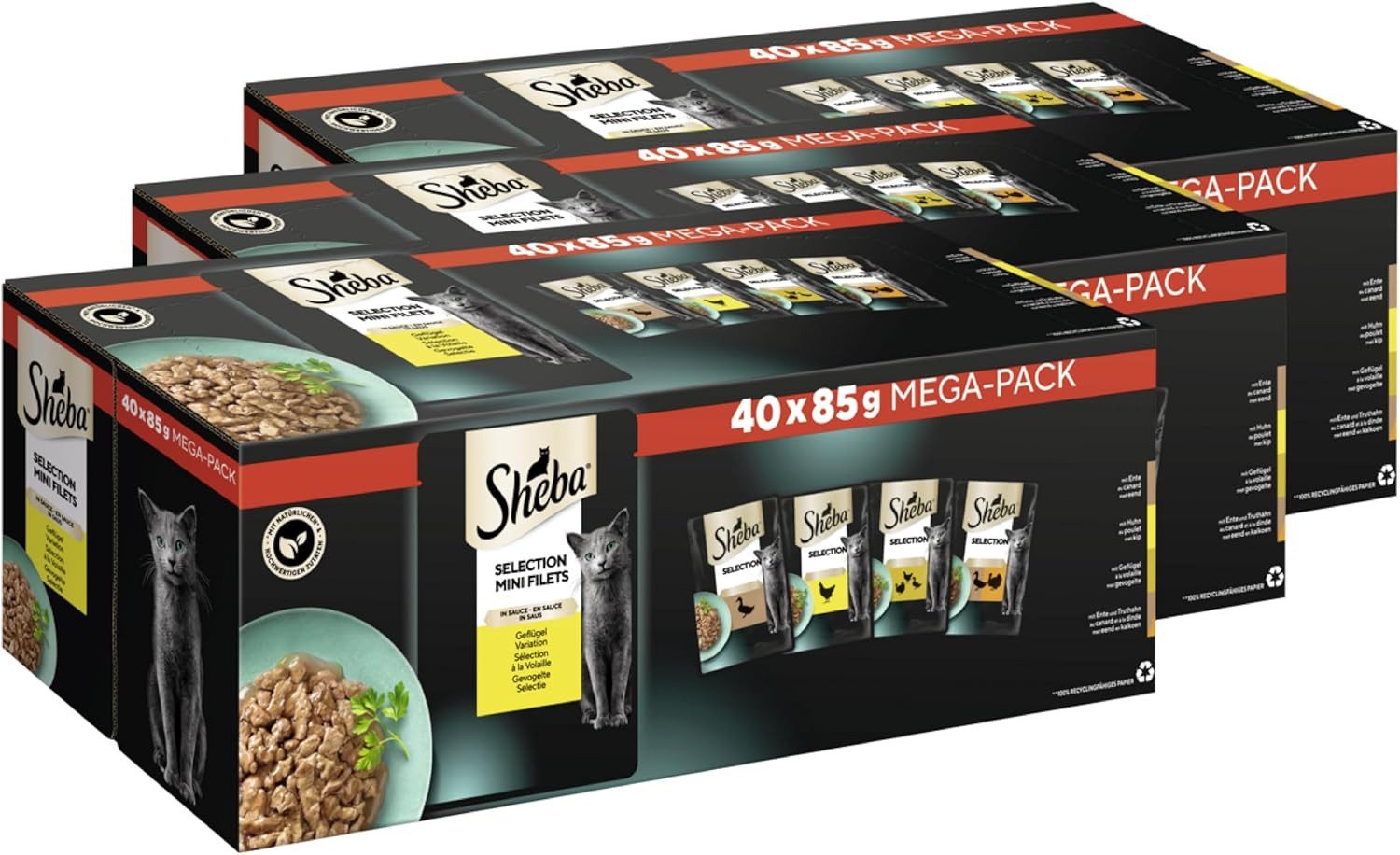 Sheba SHEBA® Portionsbeutel Multipack Geflügel in Sauce 3 x 40 x 85g, Nassfutter für: Katze von Sheba