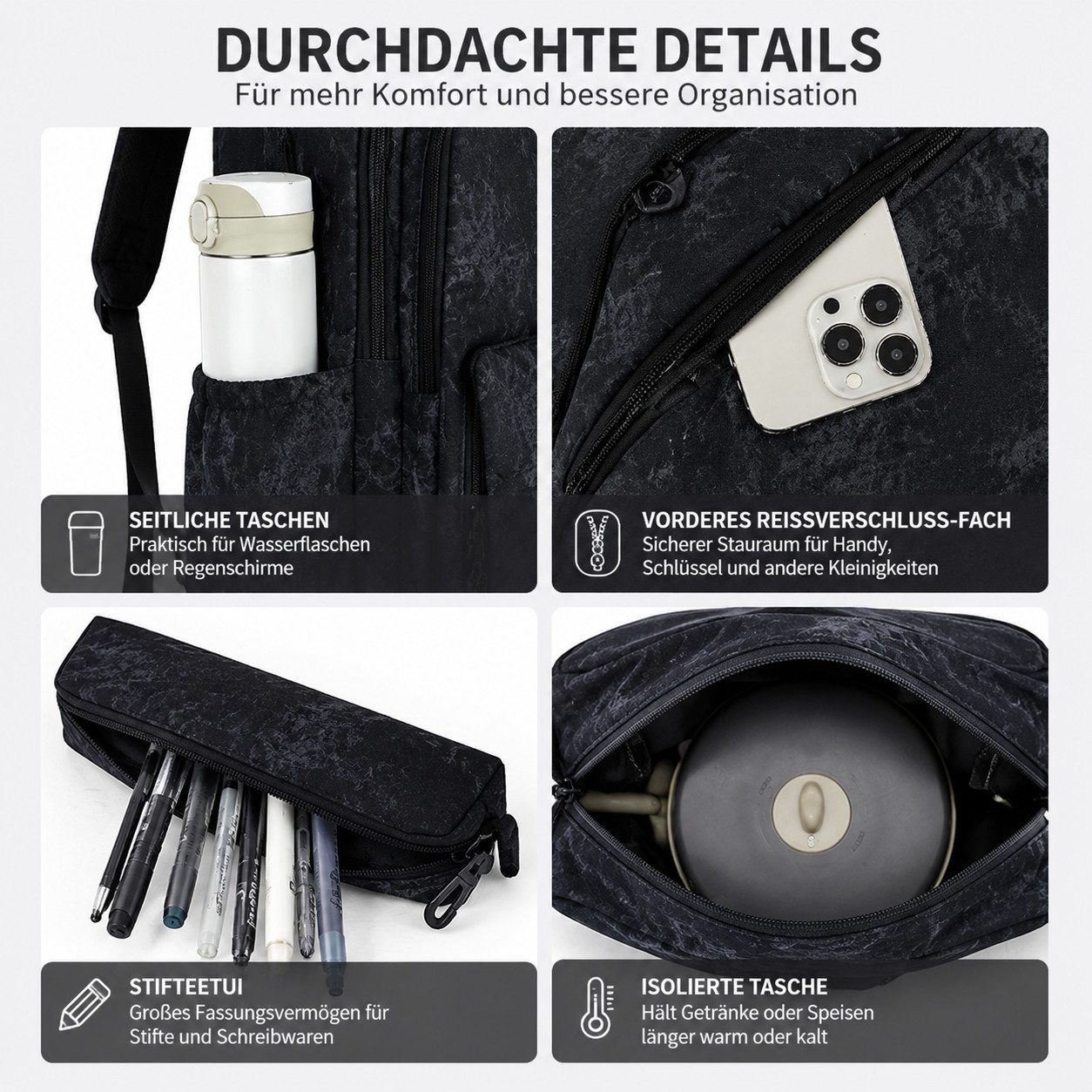 ibettertec Rucksack Rucksack Set 3 Teile Schulrucksack Tasche Federmappe Freizeit (Praktischer 3-in-1 Rucksack, mit passender Umhängetasche und Mäppchen), ideal – Bild 4 von 5
