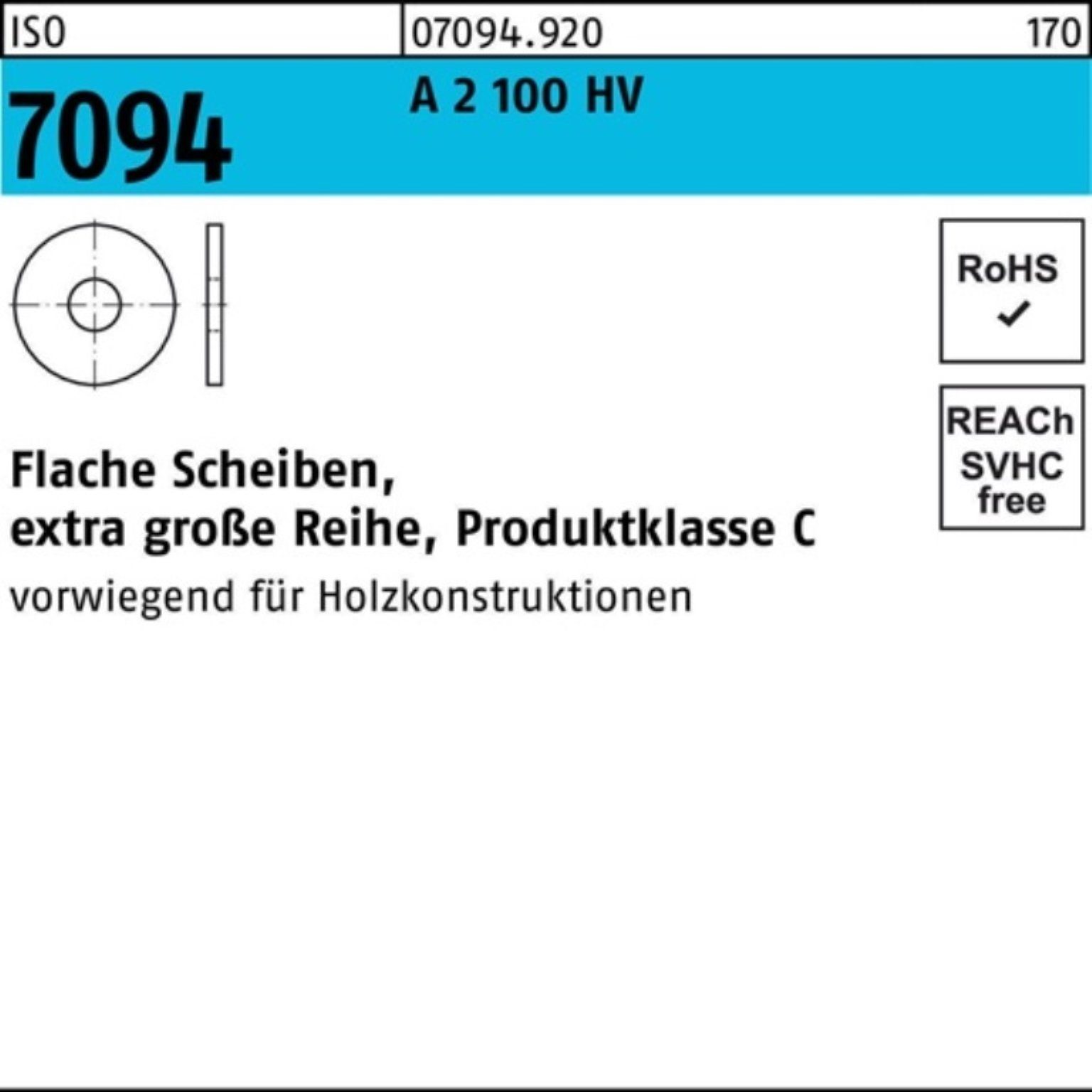 Reyher Unterlegscheibe 100er Pack Unterlegscheibe ISO 7094 20 A 2 100 HV 50 Stück ISO 7094 A