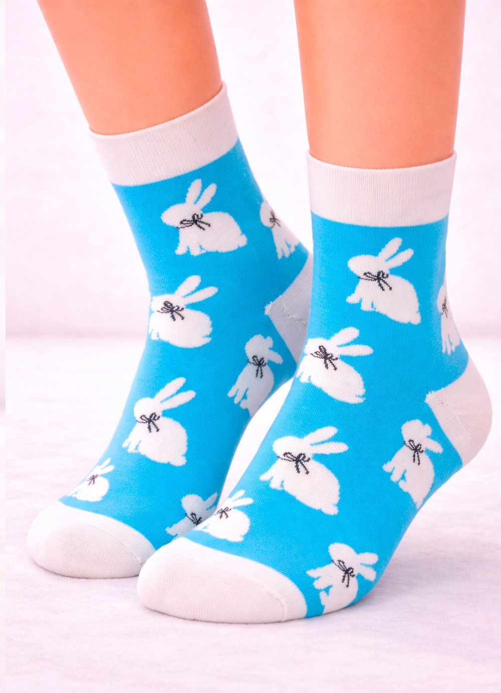 Martinex Socken 1 Paar Socken lustige Strümpfe Damen Herren Kinder 35 36 37 38 39 40 41 42 43 44 45 46, in Türkis mit Hasen