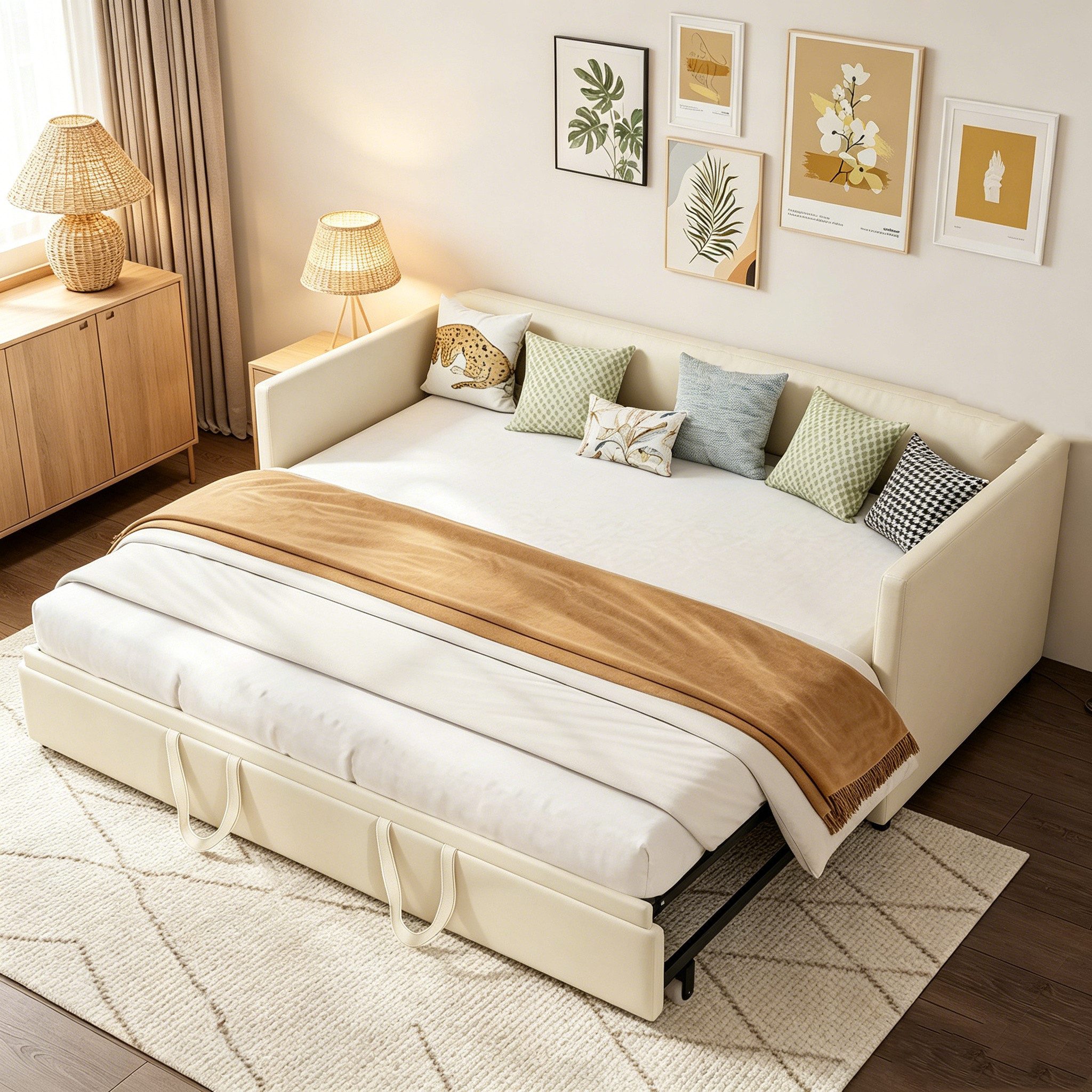 Simurq Daybett Schlafsofa 90/180x200cm, Ausziehbett, Tagesbett, Mit Unterbett, Lattenrost, Samt, Gästebett, Platzsparend