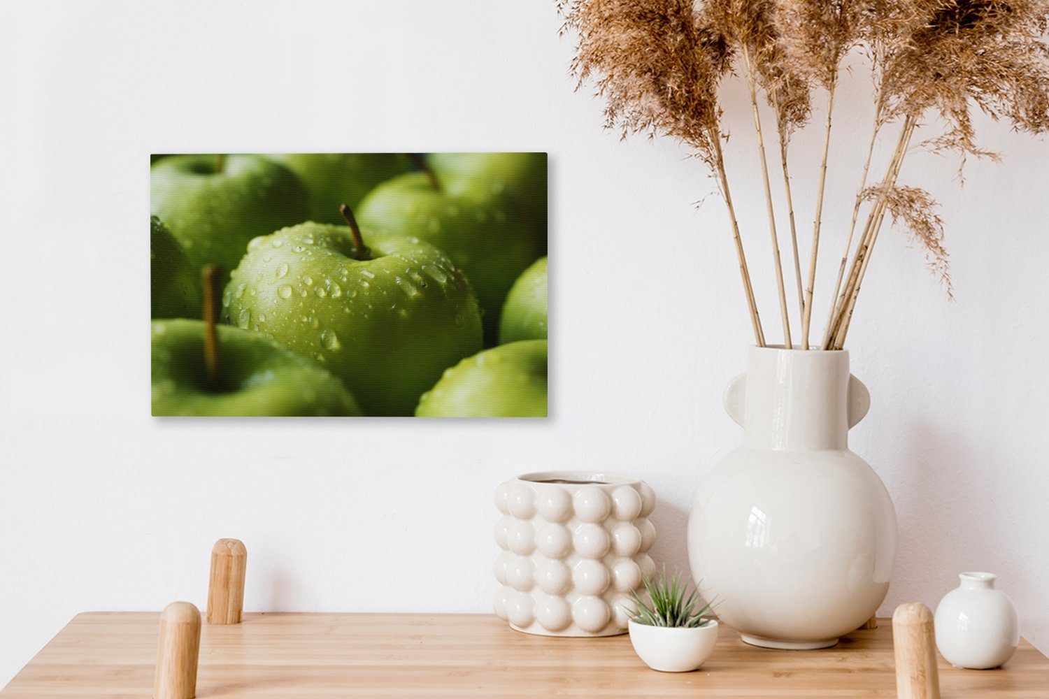 OneMillionCanvasses® Leinwandbild Apfel - Grün Wasser, Wandbild Wanddeko, St), Leinwandbilder, 30x20 - (1 Aufhängefertig, cm