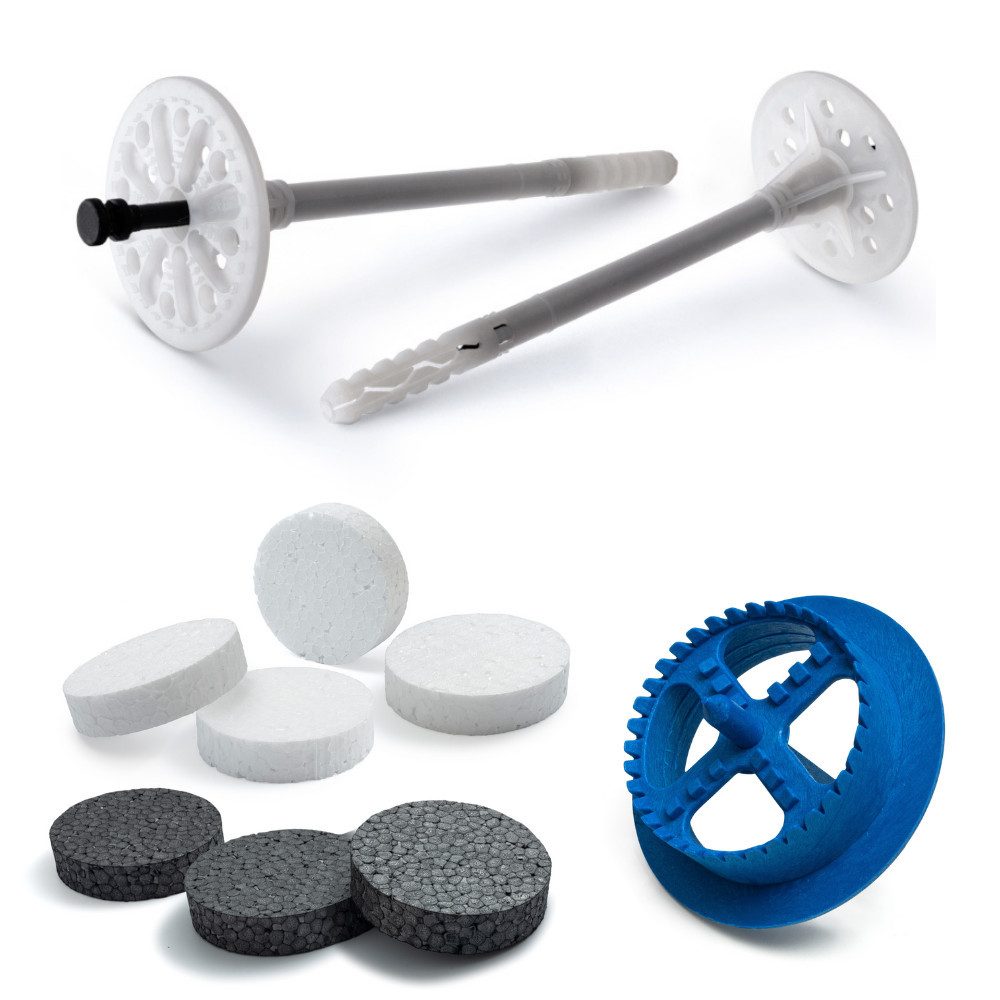 Schrauben- und Dübel-Set WDVS SET (Dämmstoffdübel mit Kunststoffnagel + Rondelle + Fräser)