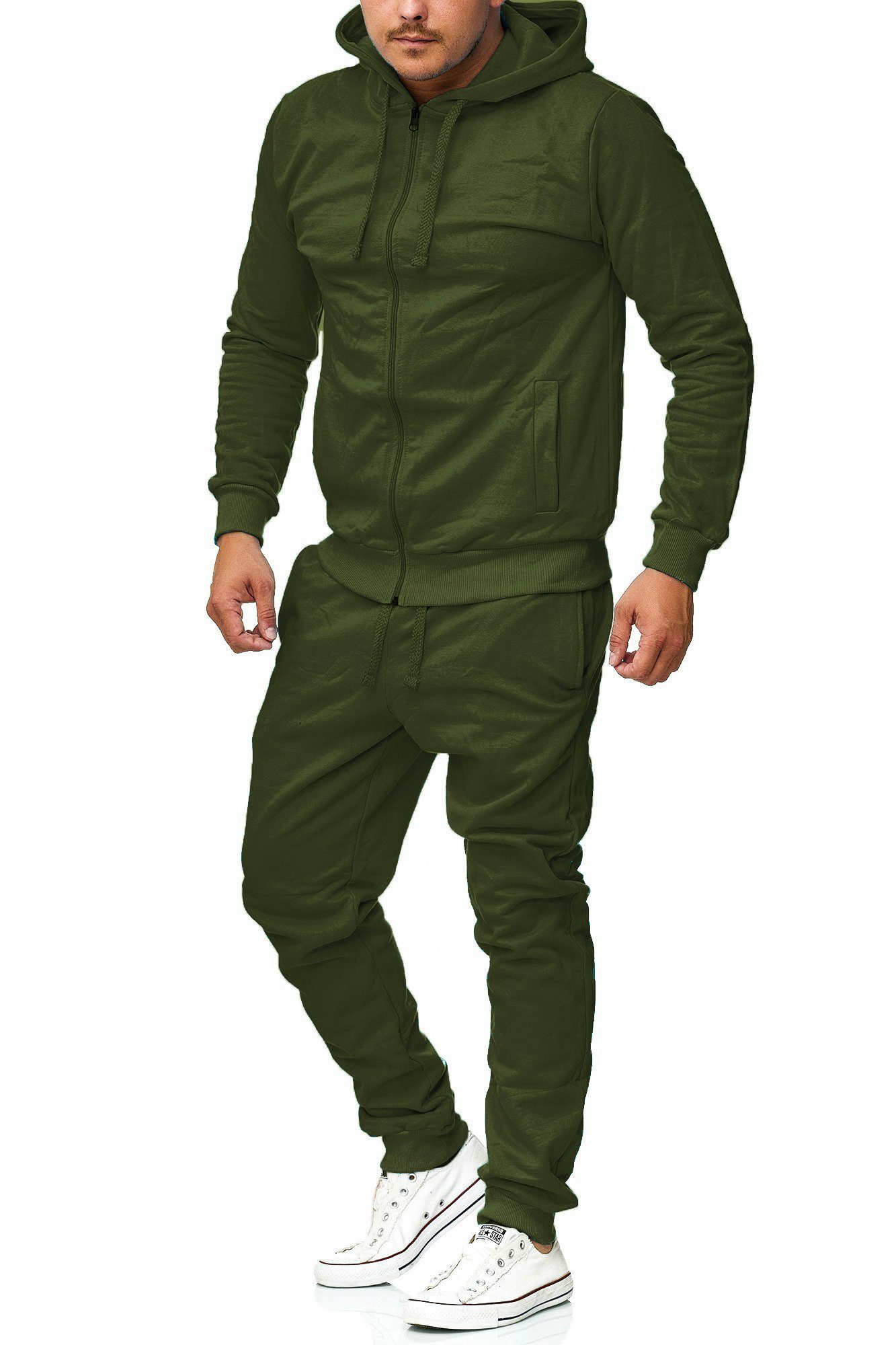 L.gonline Freizeitanzug Herren Jogginganzug, Freizeitanzug, Hausanzug 586 (Kapuzenjacke mit Reißverschluss, Hose, 2-tlg), Fitness Freizeit Casual